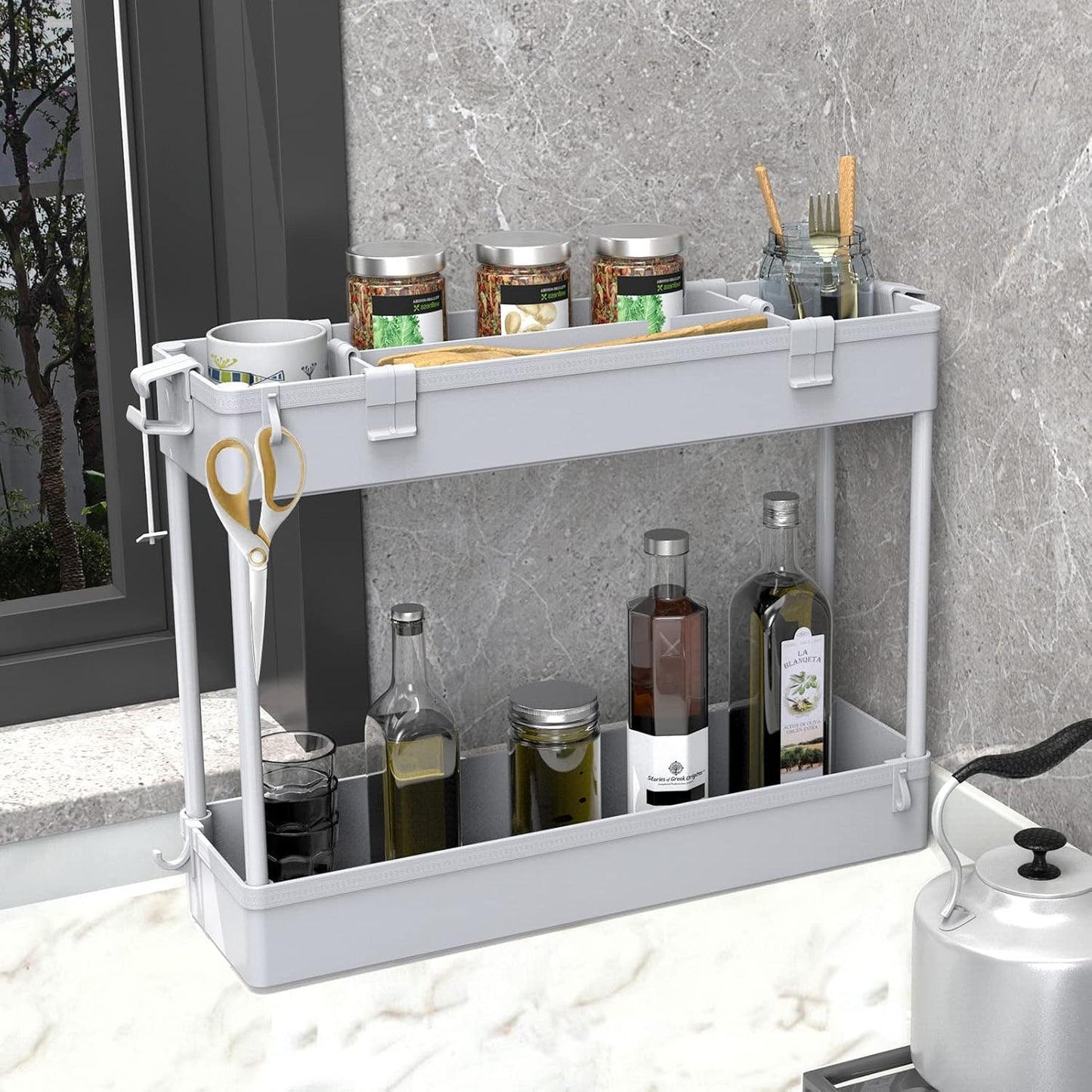 SPACELEAD Slim Rolling Cart, Bathroom Storage Cart with Lockable Wheels, Storage Organizer, Mobile Shelving Unit Cart for Bathroom, Laundry Room, Kitchen and Office