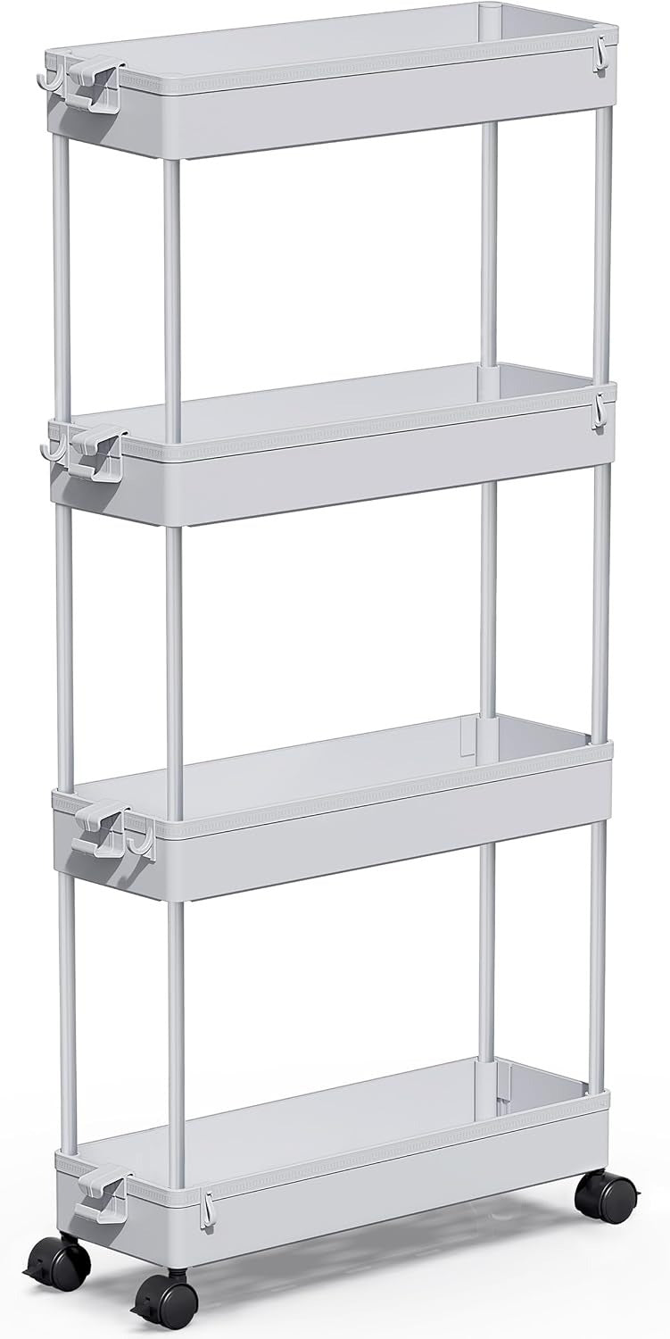 SPACELEAD Slim Rolling Cart, Bathroom Storage Cart with Lockable Wheels, Storage Organizer, Mobile Shelving Unit Cart for Bathroom, Laundry Room, Kitchen and Office
