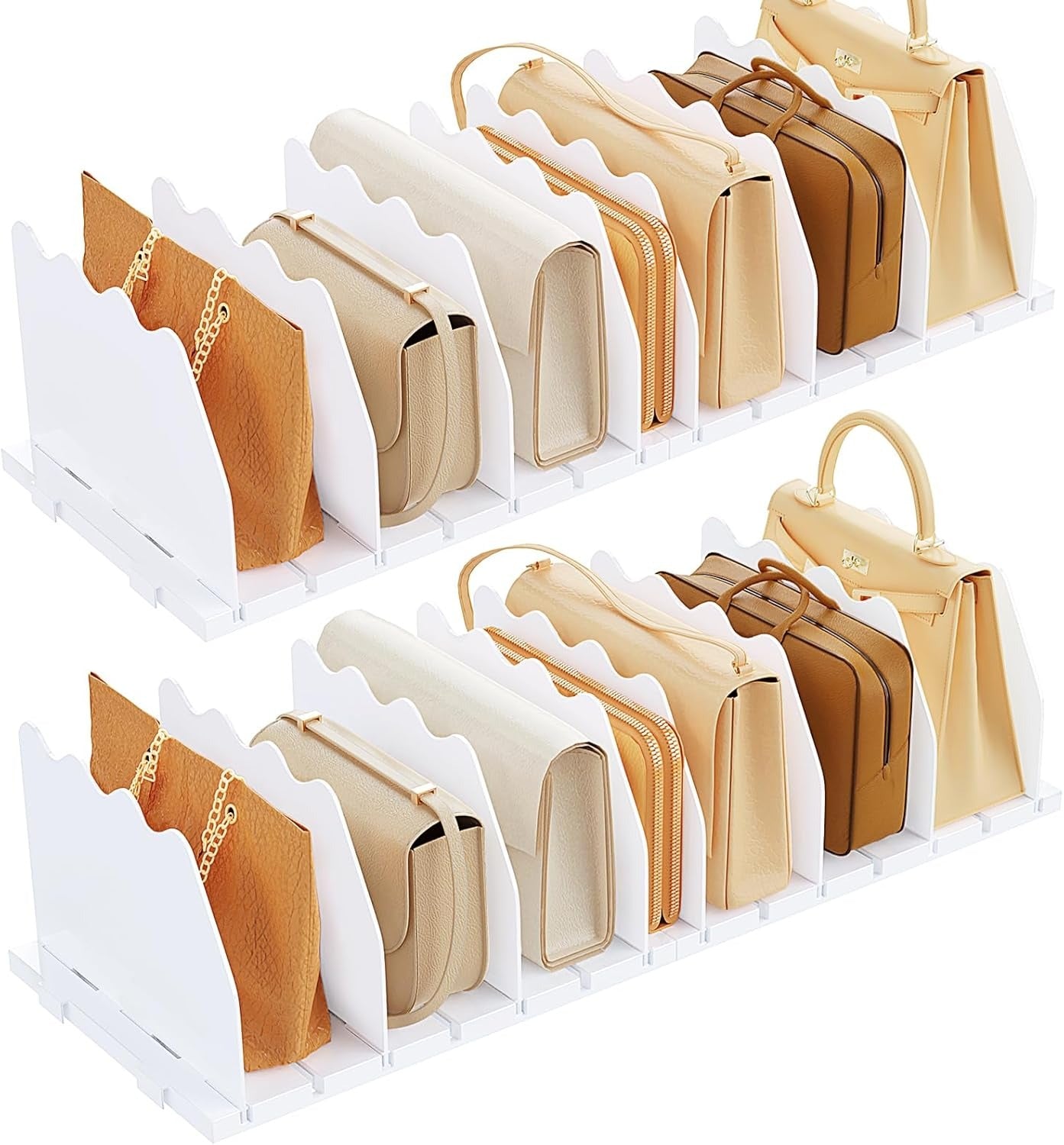 LLMRR Bag & Purse Organizer for Closet, Adjust	able Shelf Divider for Closet, Acrylic Handbag Separators Storage Organizer, Bookshelf Separator Divider for Bedroom, Living Room, Office