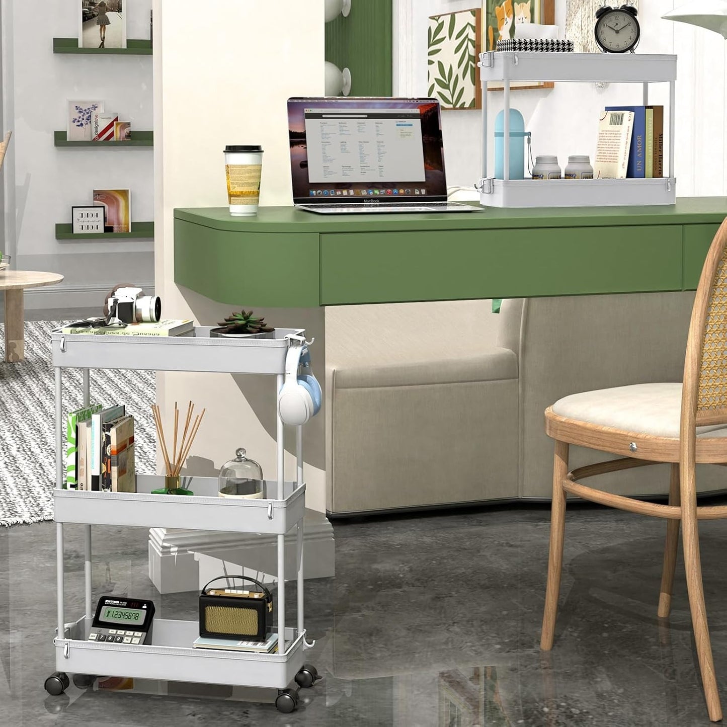 SPACELEAD Slim Rolling Cart, Bathroom Storage Cart with Lockable Wheels, Storage Organizer, Mobile Shelving Unit Cart for Bathroom, Laundry Room, Kitchen and Office