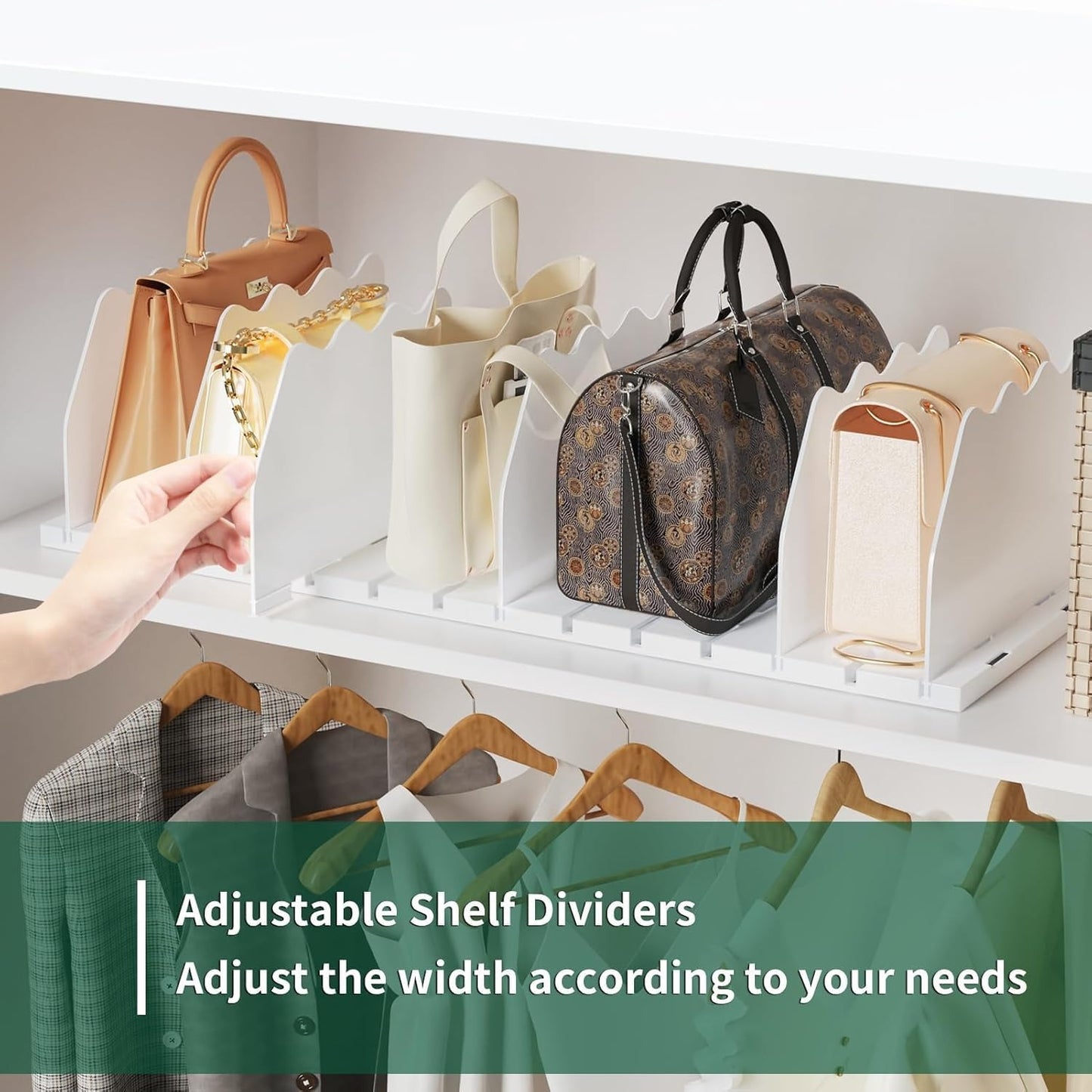 LLMRR Bag & Purse Organizer for Closet, Adjust	able Shelf Divider for Closet, Acrylic Handbag Separators Storage Organizer, Bookshelf Separator Divider for Bedroom, Living Room, Office