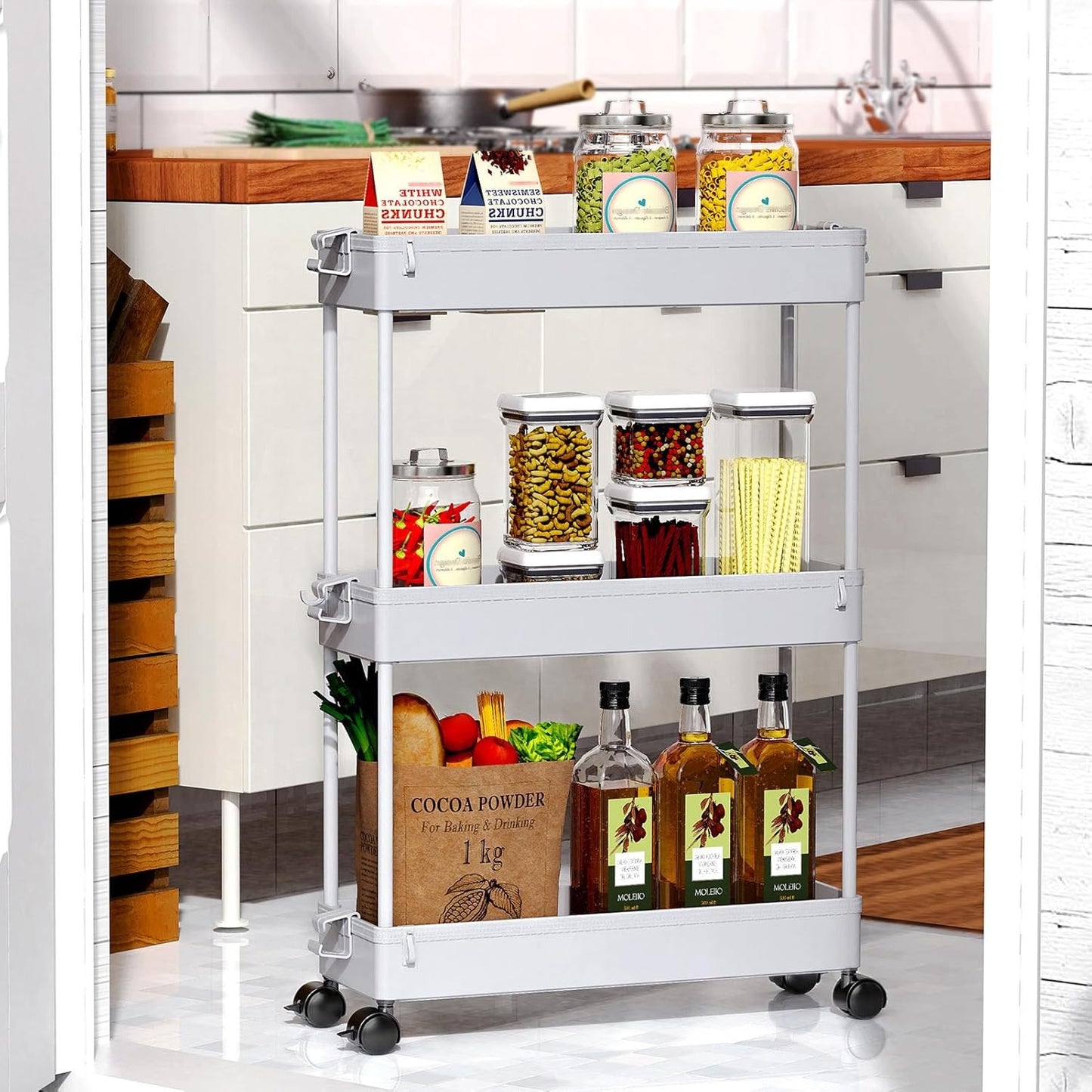 SPACELEAD Slim Rolling Cart, Bathroom Storage Cart with Lockable Wheels, Storage Organizer, Mobile Shelving Unit Cart for Bathroom, Laundry Room, Kitchen and Office