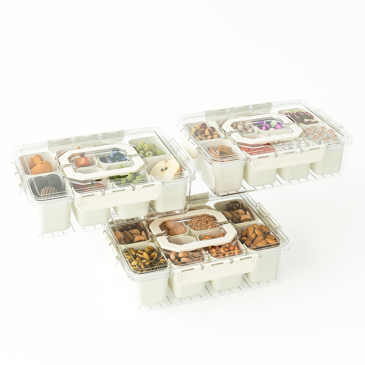 LLMRR Snackle Box Container, Divided Serving Tray with Lid and Handle, Portable Clear Snackle Box, Snack Box & Fruit Tray for Road Travel, Party, Veggie, Fruit, Candy