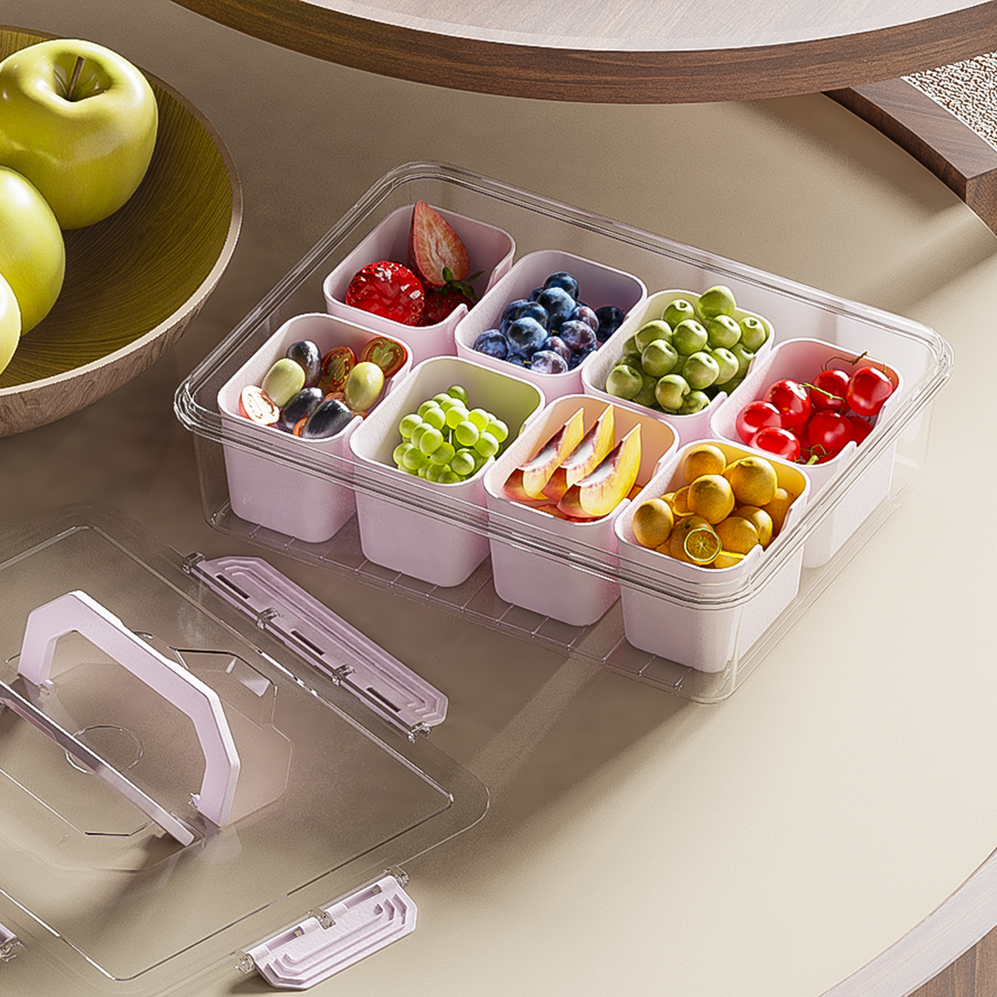 LLMRR Snackle Box Container, Divided Serving Tray with Lid and Handle, Portable Clear Snackle Box, Snack Box & Fruit Tray for Road Travel, Party, Veggie, Fruit, Candy