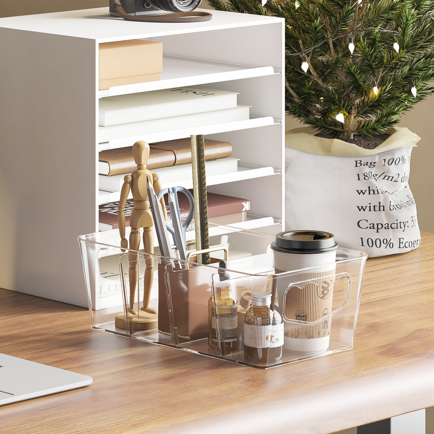 LLMRR Clear Storage Organizer, Clear Storage Bins, Plastic Storage Baskets with Removable Dividers, Plastic Storage Containers with Handles for Fridge, Pantry, Cabinet, Kitchen