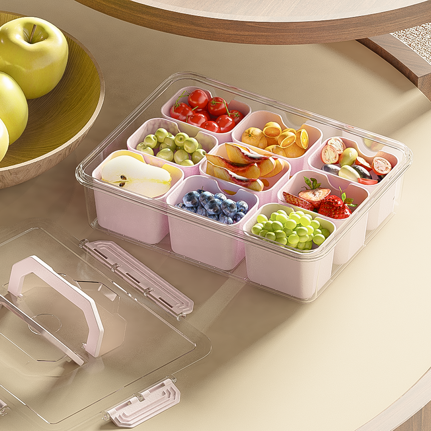 LLMRR Snackle Box Container, Divided Serving Tray with Lid and Handle, Portable Clear Snackle Box, Snack Box & Fruit Tray for Road Travel, Party, Veggie, Fruit, Candy