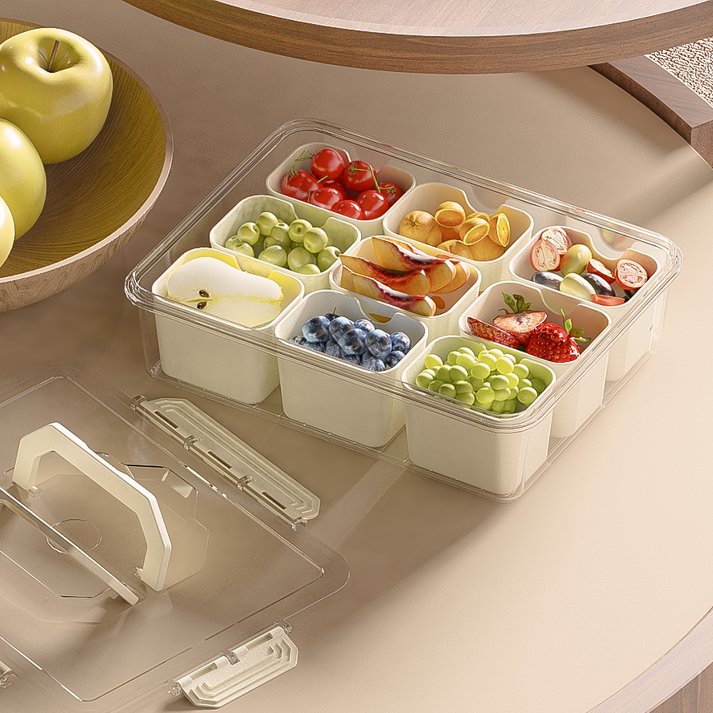 LLMRR Snackle Box Container, Divided Serving Tray with Lid and Handle, Portable Clear Snackle Box, Snack Box & Fruit Tray for Road Travel, Party, Veggie, Fruit, Candy