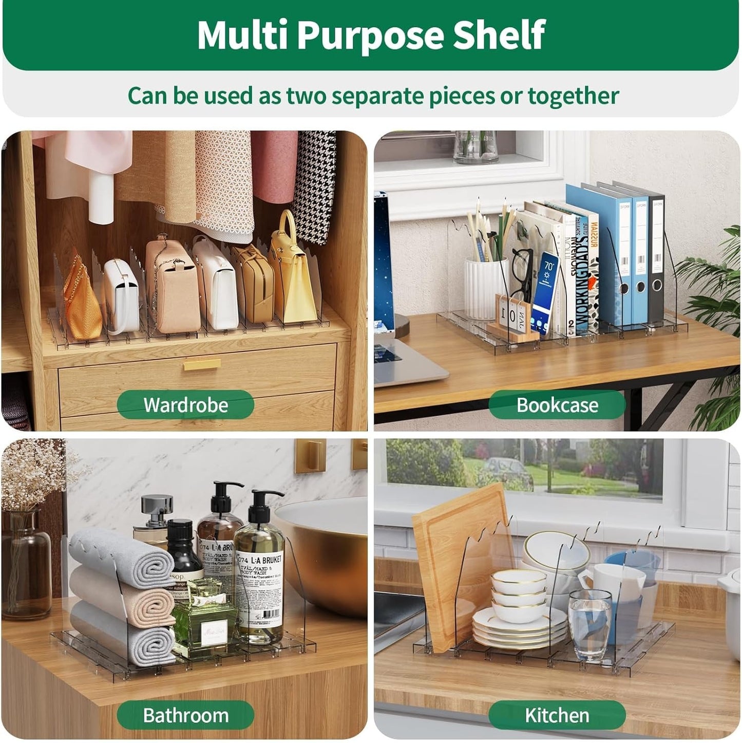 LLMRR Bag & Purse Organizer for Closet, Adjust	able Shelf Divider for Closet, Acrylic Handbag Separators Storage Organizer, Bookshelf Separator Divider for Bedroom, Living Room, Office