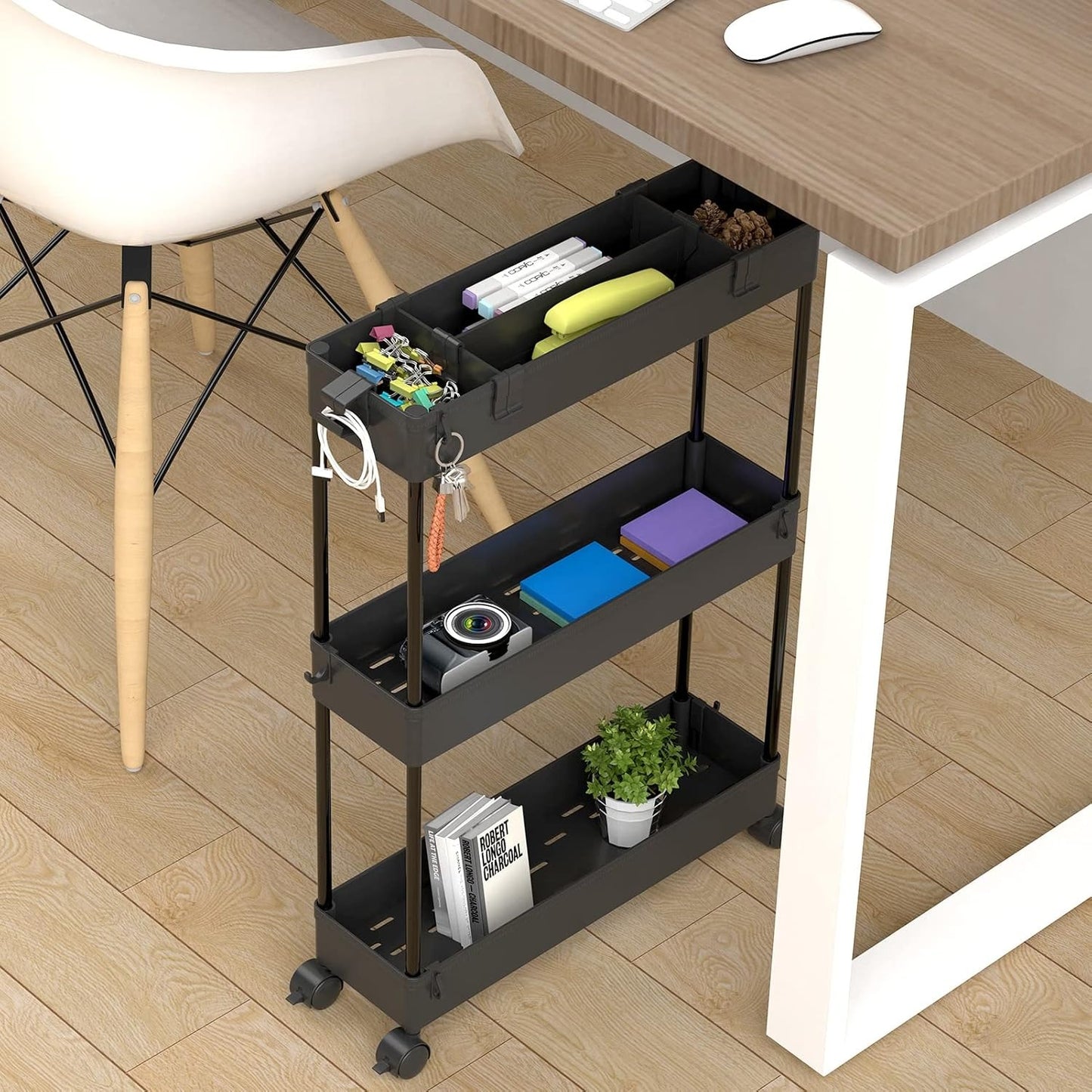 SPACELEAD Slim Rolling Cart, Bathroom Storage Cart with Lockable Wheels, Storage Organizer, Mobile Shelving Unit Cart for Bathroom, Laundry Room, Kitchen and Office