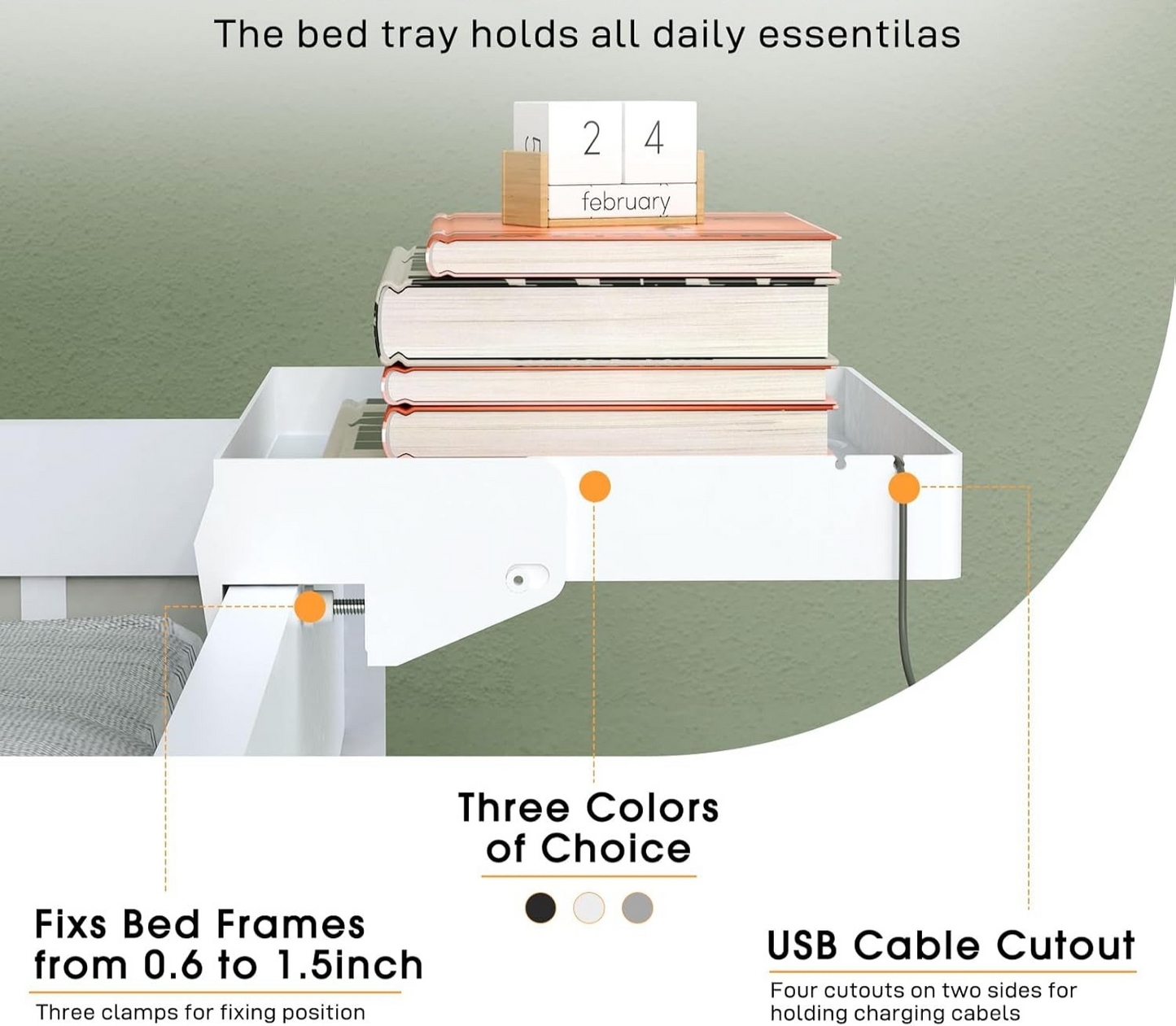 LLMRR Bedside Shelf, Foldable Bunk Bed Shelf, Attachable Bedside Table with Hooks, College Dorm Room Essentials, Bedside Caddy Tray Organizer for Loft Bed, Dorm Bed