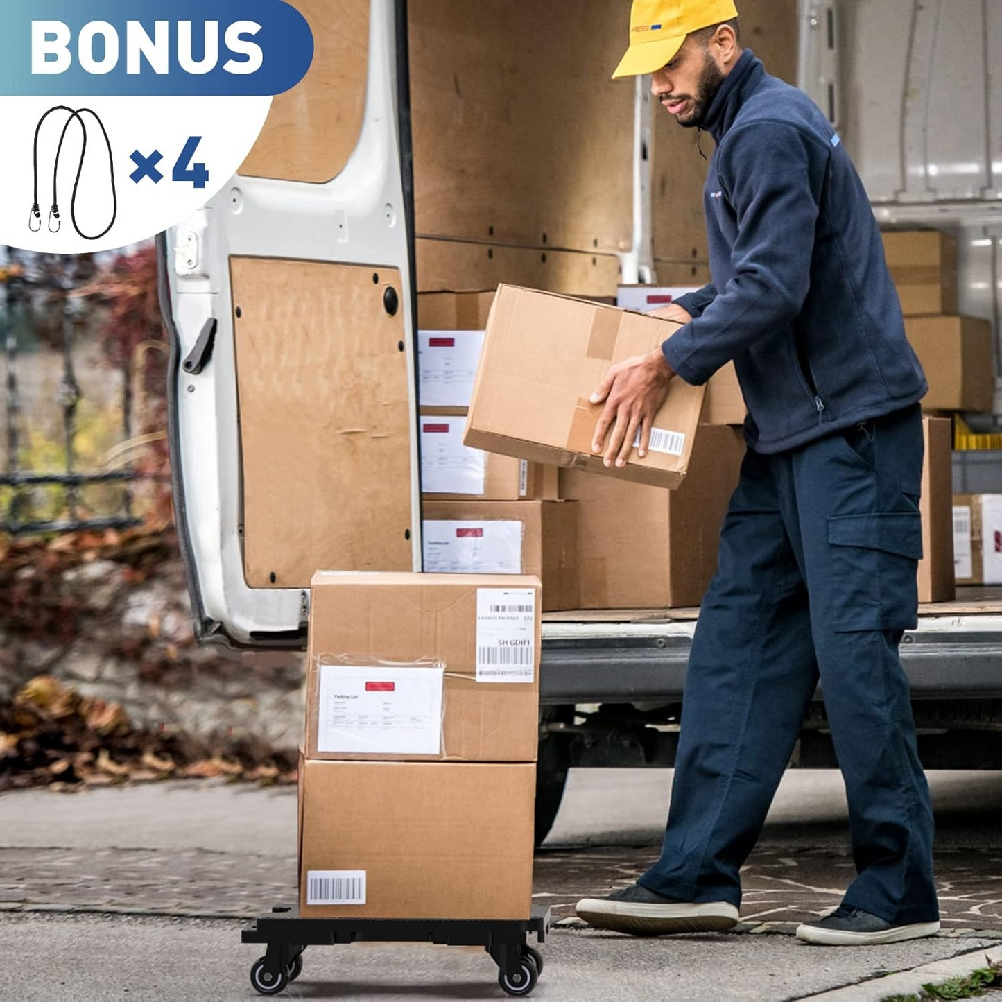 LLMRR Furniture Dolly 4 Wheels, Furniture Movers with Wheels, 440 Lbs Capacity Each, Portable Moving Dolly Heavy Duty, Interlocking Small Dolly with Wheels, 1 Pack