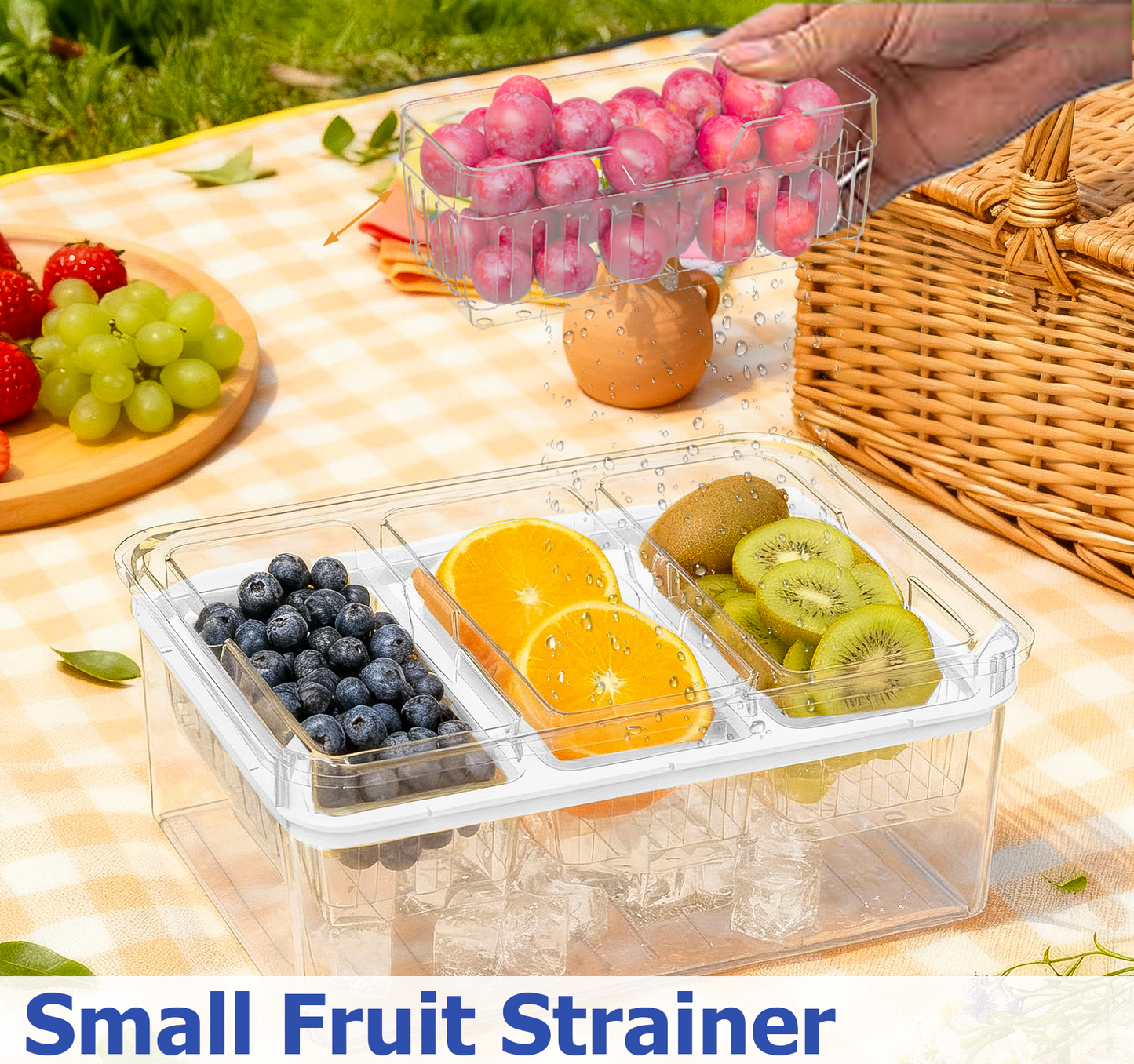 LLMRR 2-in-1 Bread Slicer, Foldable Bread Slicing Guide Adjustable Width, Chilled Condiment Server with 3 Separate Containers, Freezer Organizer, Fruit Tray, Veggie Tray