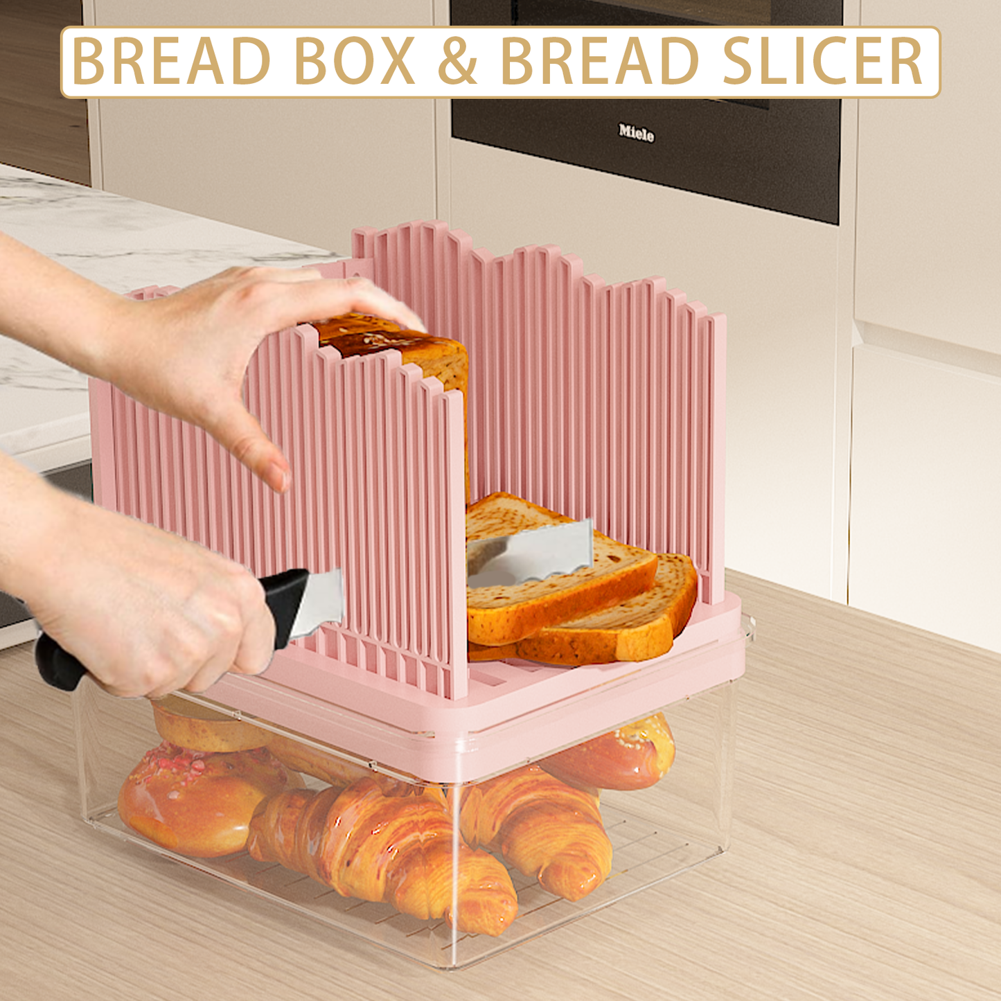 LLMRR New Versatile Bread Slicer for Homemade Bread, Bagel Slicer with Transparent Storage Box, Bread Cutter Bread Slicer, Sealed Store of Bread Slices, Suitable for Bagels, Sandwiches and Toast
