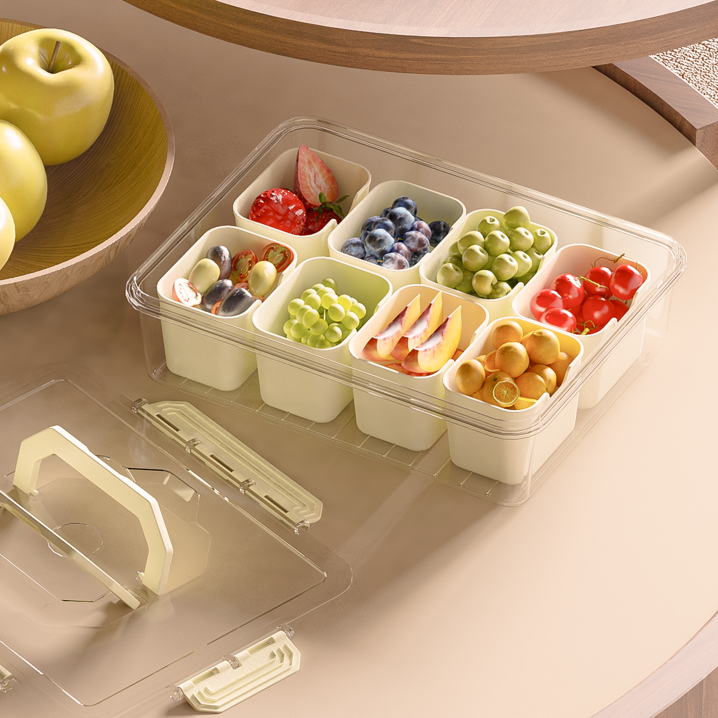 LLMRR Snackle Box Container, Divided Serving Tray with Lid and Handle, Portable Clear Snackle Box, Snack Box & Fruit Tray for Road Travel, Party, Veggie, Fruit, Candy