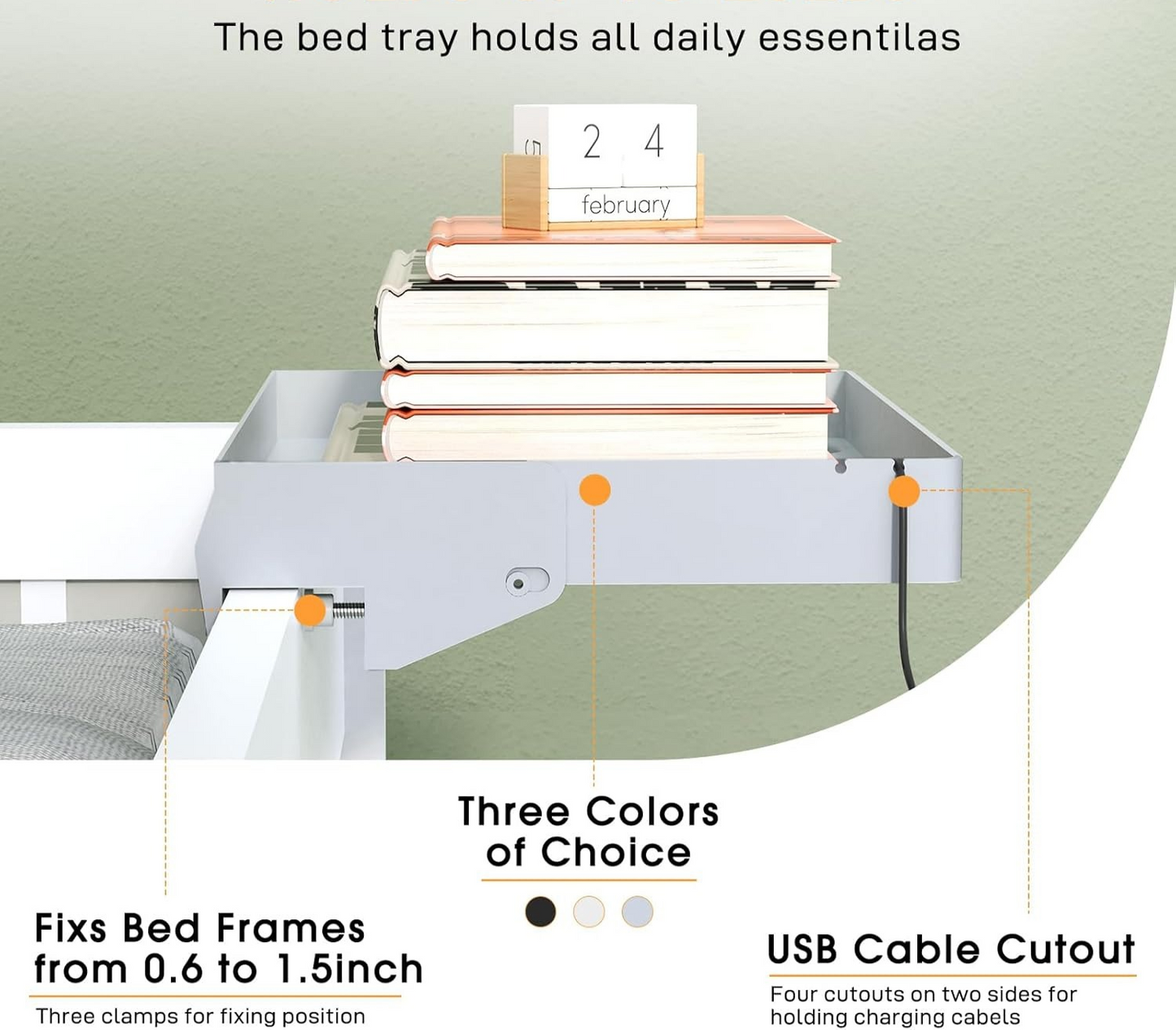 LLMRR Bedside Shelf, Foldable Bunk Bed Shelf, Attachable Bedside Table with Hooks, College Dorm Room Essentials, Bedside Caddy Tray Organizer for Loft Bed, Dorm Bed