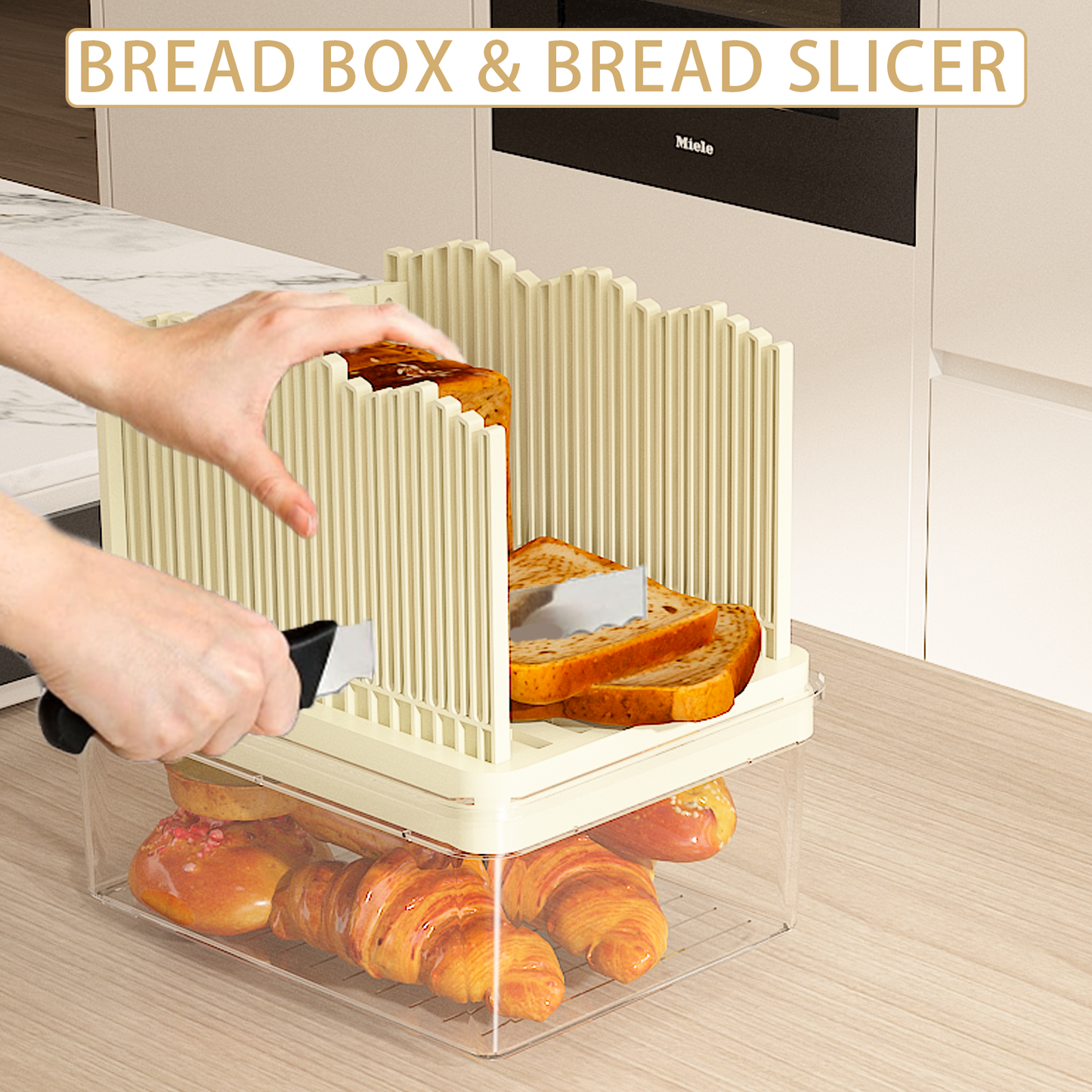 LLMRR New Versatile Bread Slicer for Homemade Bread, Bagel Slicer with Transparent Storage Box, Bread Cutter Bread Slicer, Sealed Store of Bread Slices, Suitable for Bagels, Sandwiches and Toast