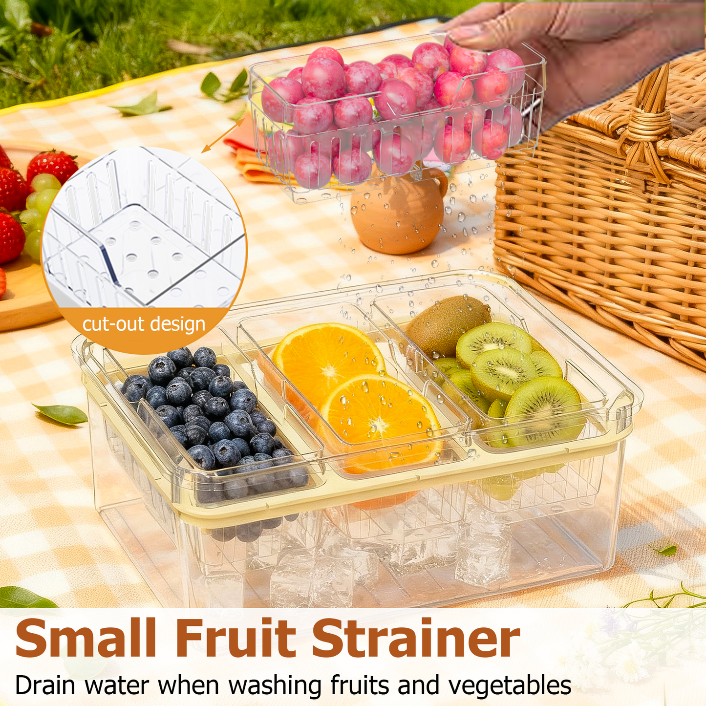 LLMRR Versatile Snackle Box Container, Chilled Serving Tray with Handle, Chilled Condiment Server with 3 Separate Containers, Fruit Platter Tray for Parties, Road Travel, Fruit, Veggies and Snacks