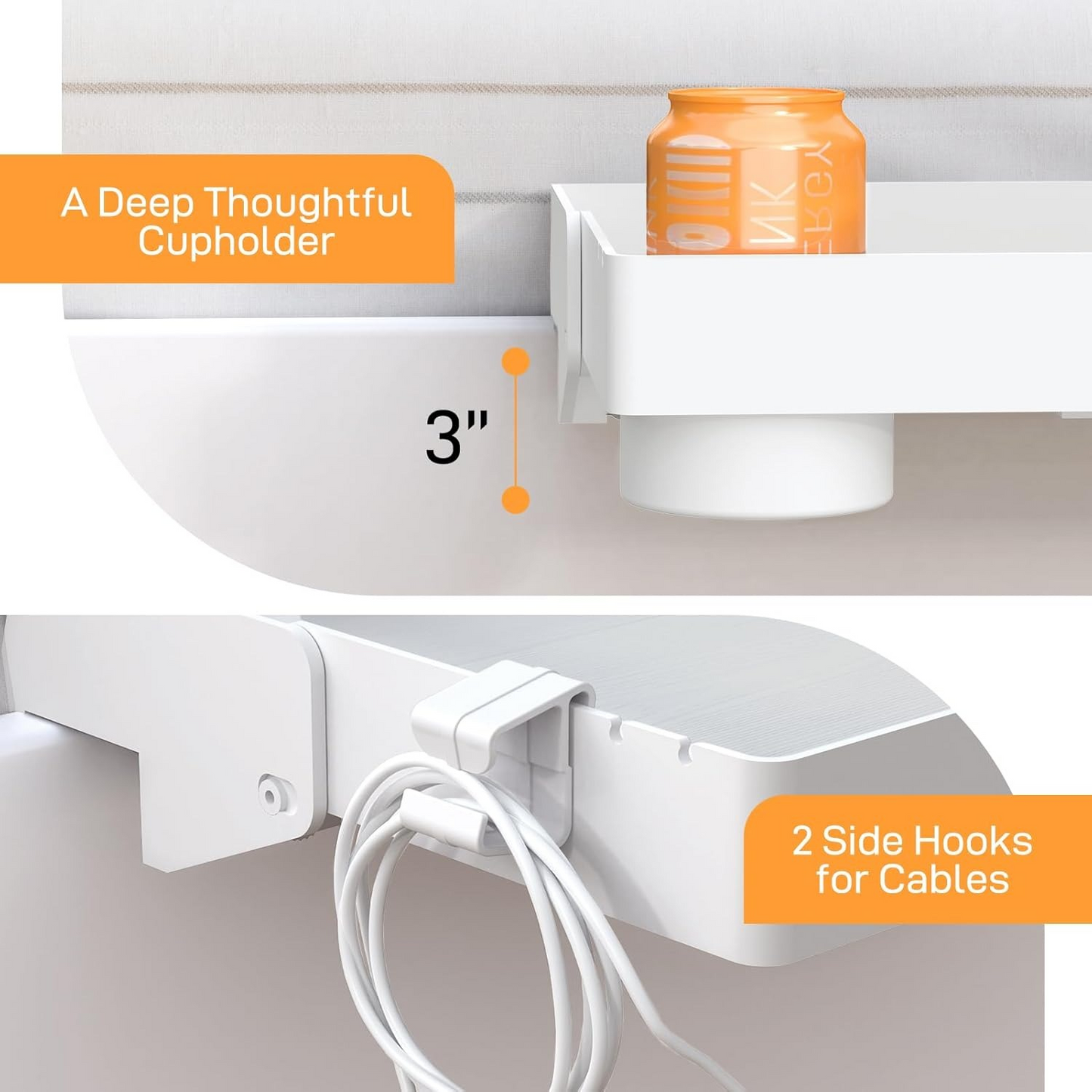 LLMRR Bedside Shelf, Foldable Bunk Bed Shelf, Attachable Bedside Table with Hooks, College Dorm Room Essentials, Bedside Caddy Tray Organizer for Loft Bed, Dorm Bed