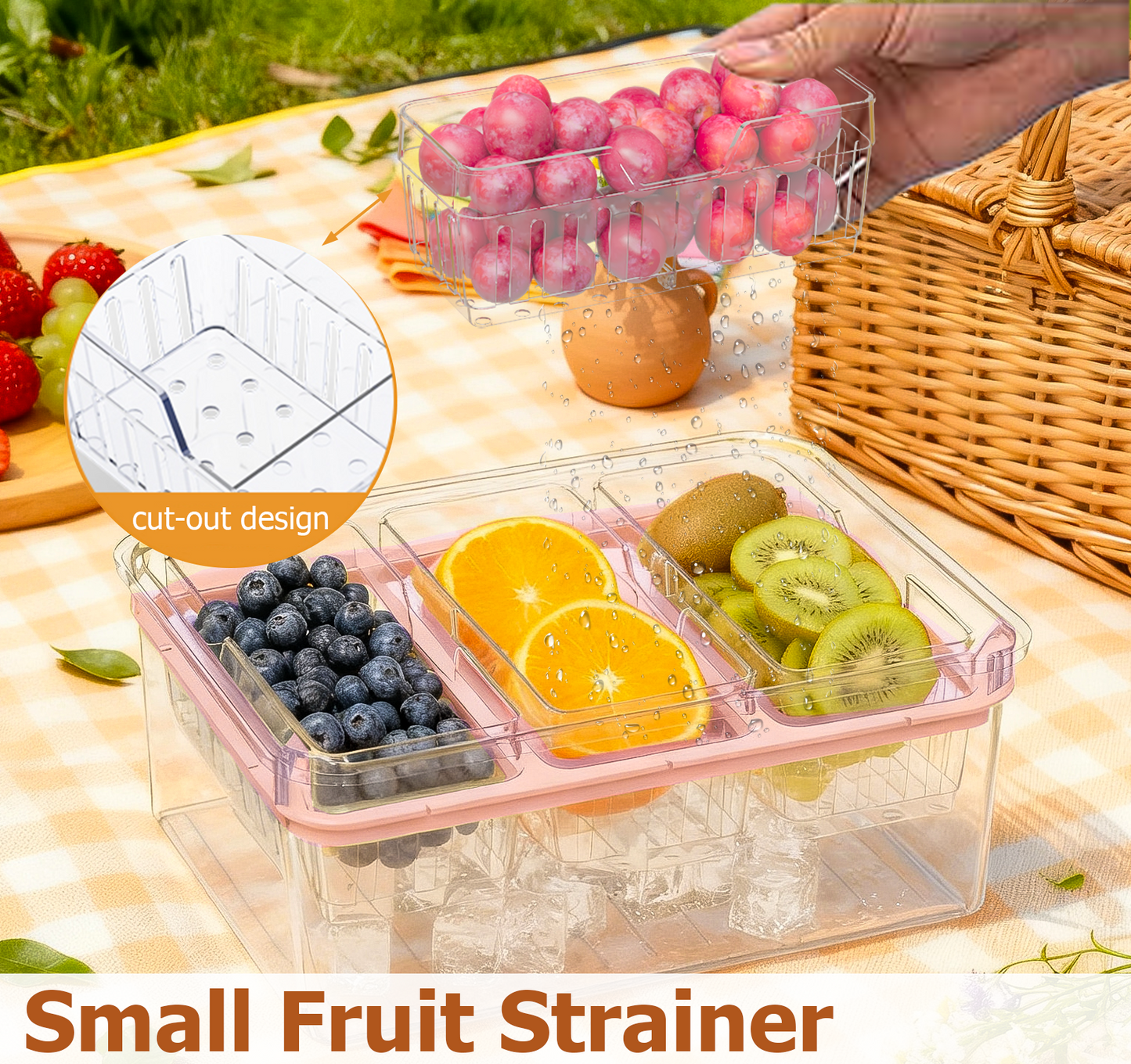 LLMRR Versatile Snackle Box Container, Chilled Serving Tray with Handle, Chilled Condiment Server with 3 Separate Containers, Fruit Platter Tray for Parties, Road Travel, Fruit, Veggies and Snacks