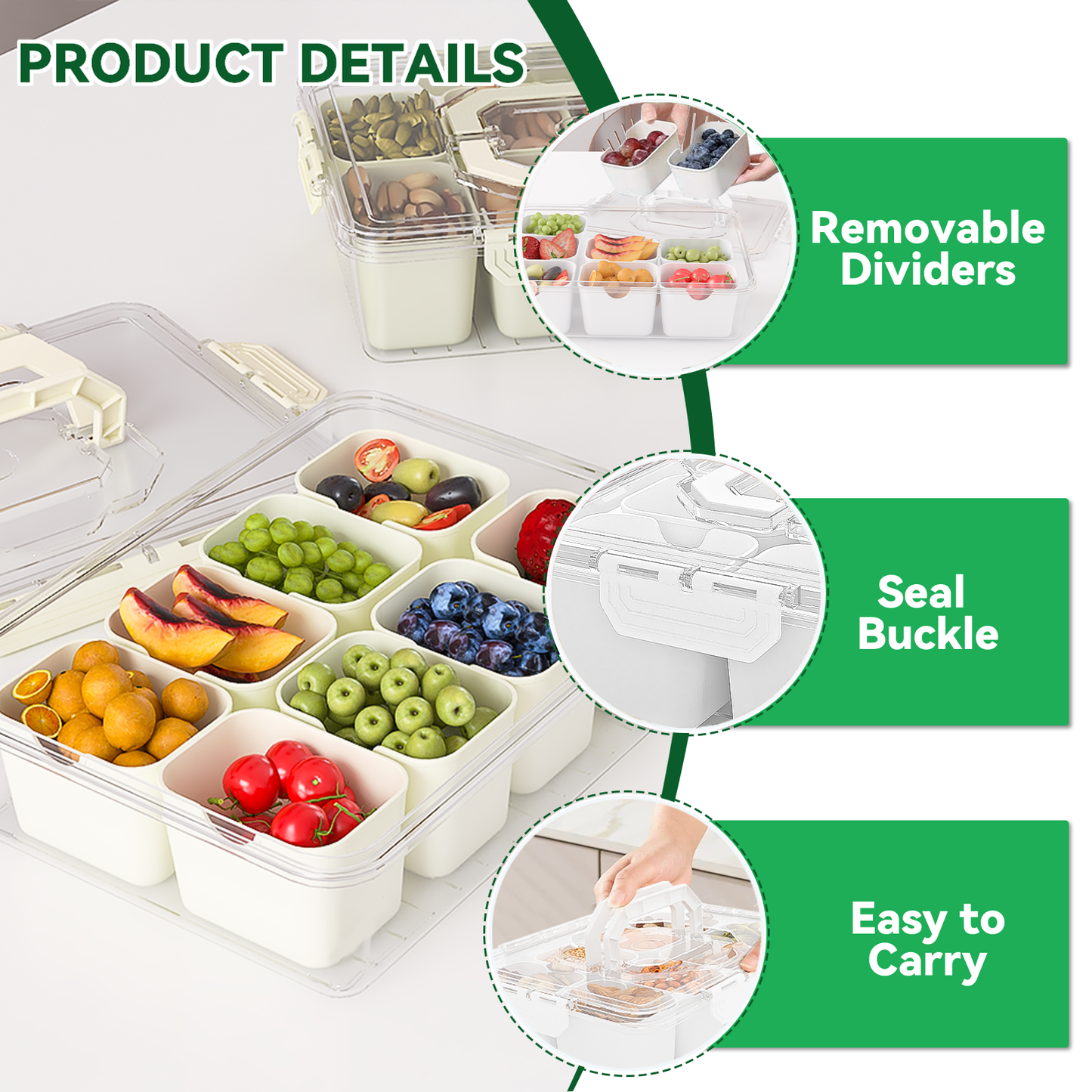 LLMRR Snackle Box Container, Divided Serving Tray with Lid and Handle, Portable Clear Snackle Box, Snack Box & Fruit Tray for Road Travel, Party, Veggie, Fruit, Candy