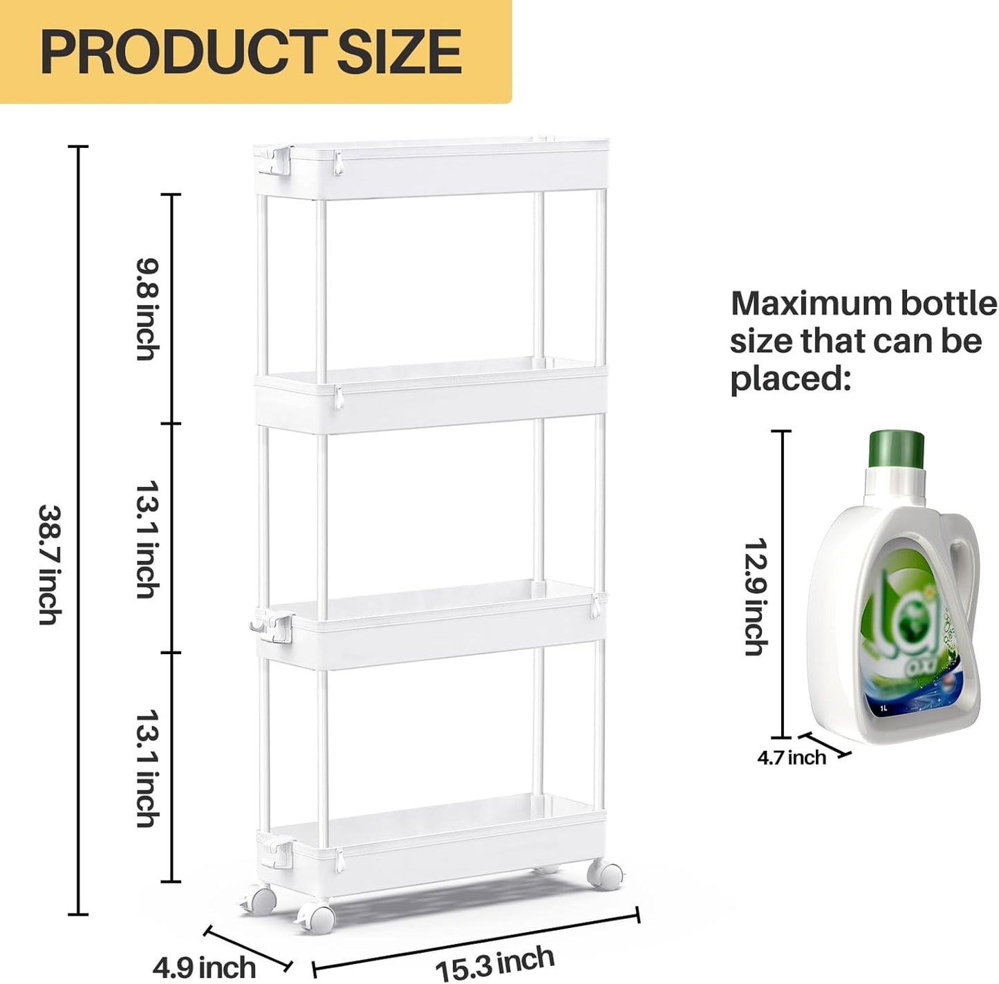 SPACELEAD Slim Rolling Cart, Bathroom Storage Cart with Lockable Wheels, Storage Organizer, Mobile Shelving Unit Cart for Bathroom, Laundry Room, Kitchen and Office