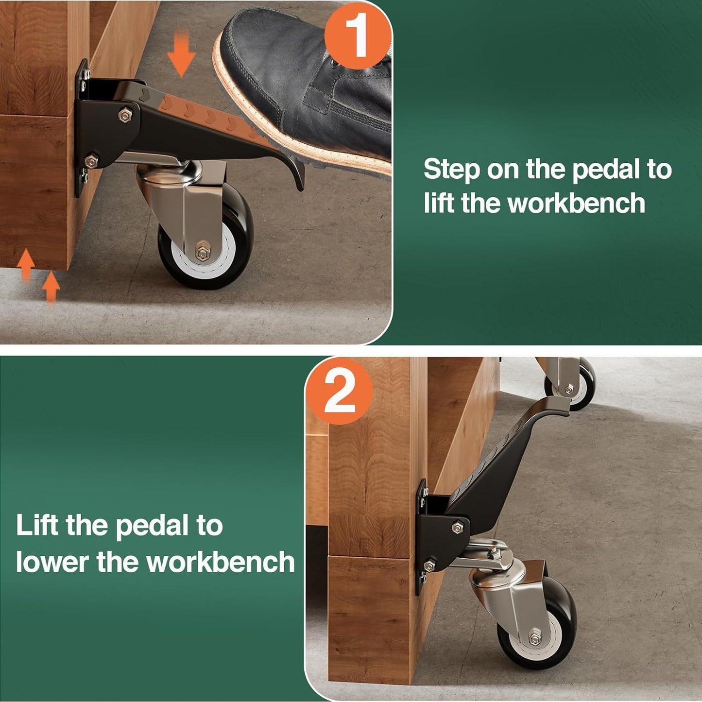 LLMRR Workbench Casters Kit, 4 PCS Heavy Duty Casters with Brake, with Lifting and Lowering Function, Quick Release Stepdown Caster for Workbenches, Machinery and Tables