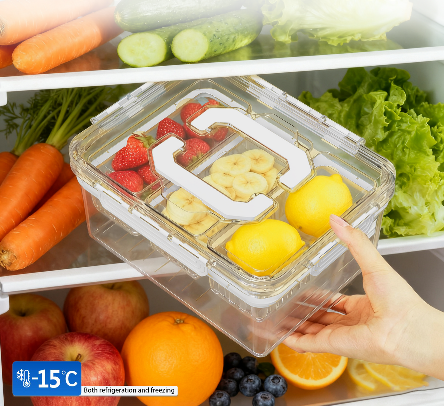 LLMRR 2-in-1 Bread Slicer, Foldable Bread Slicing Guide Adjustable Width, Chilled Condiment Server with 3 Separate Containers, Freezer Organizer, Fruit Tray, Veggie Tray