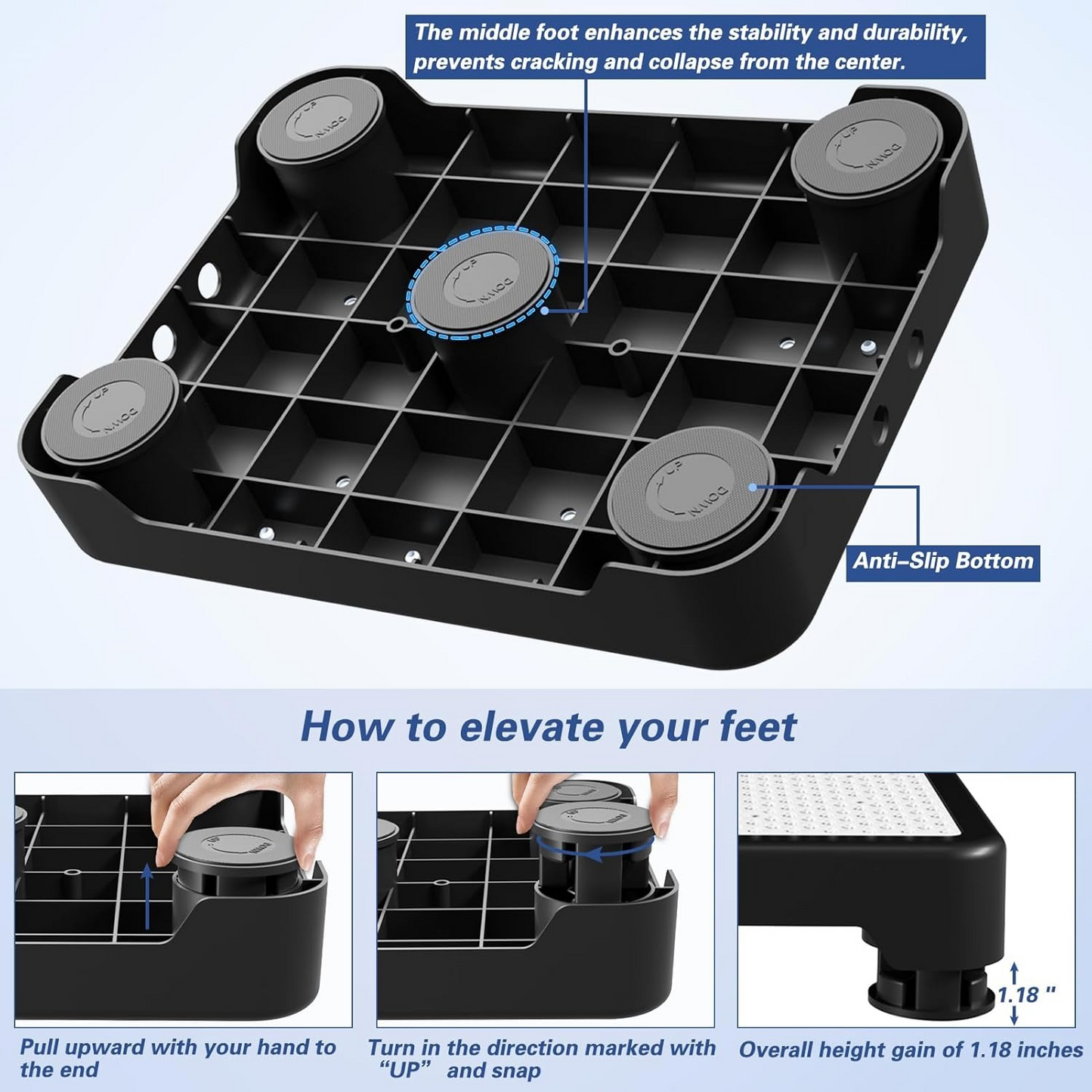 One Step Stool for Seniors & Adults, Indoor/Outdoor Mobility Step Stool, Portable Stair Assist, Anti-Slip Safety Step Platform for Bathroom, Kitchen and Bedroom, 550lbs Capacity