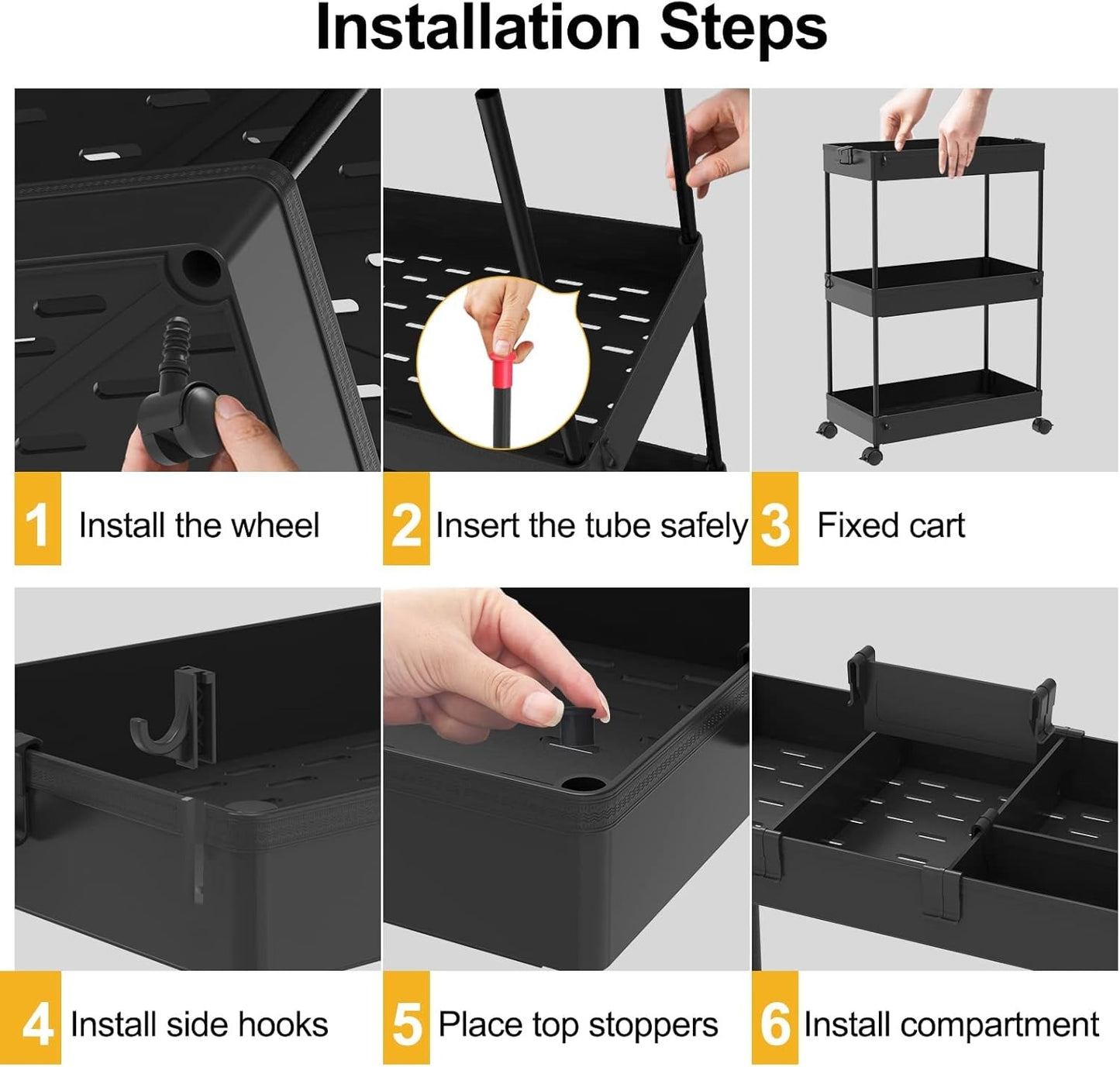 SPACELEAD Slim Rolling Cart, Bathroom Storage Cart with Lockable Wheels, Storage Organizer, Mobile Shelving Unit Cart for Bathroom, Laundry Room, Kitchen and Office