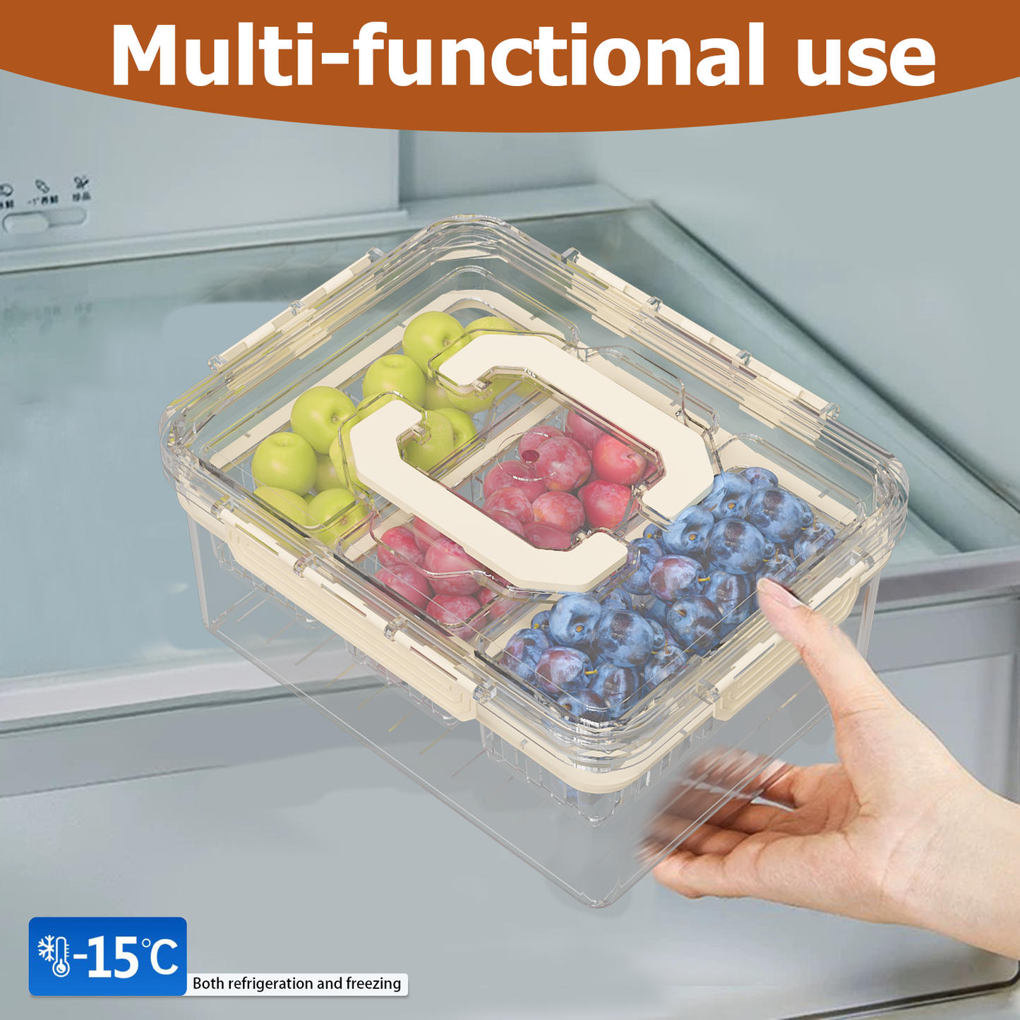 LLMRR Versatile Snackle Box Container, Chilled Serving Tray with Handle, Chilled Condiment Server with 3 Separate Containers, Fruit Platter Tray for Parties, Road Travel, Fruit, Veggies and Snacks