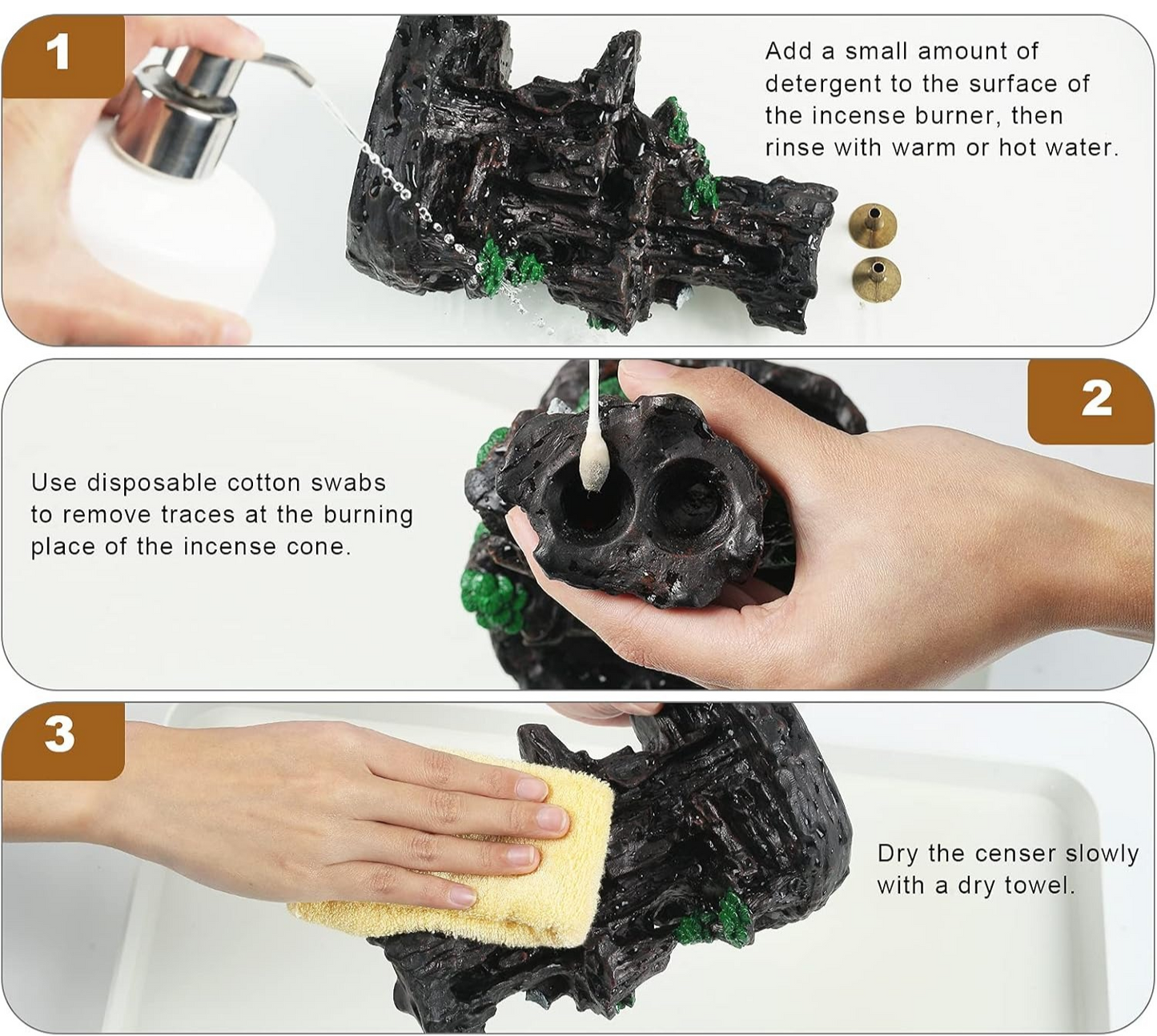LLMRR Waterfall Incense Burner, Backflow Incense Burner, Resin Mountain Incense Holders with 30 Incense Stick & 120 Backflow Incense Cones, Monk Incense Burner for Office, Yoga Room, Double Side