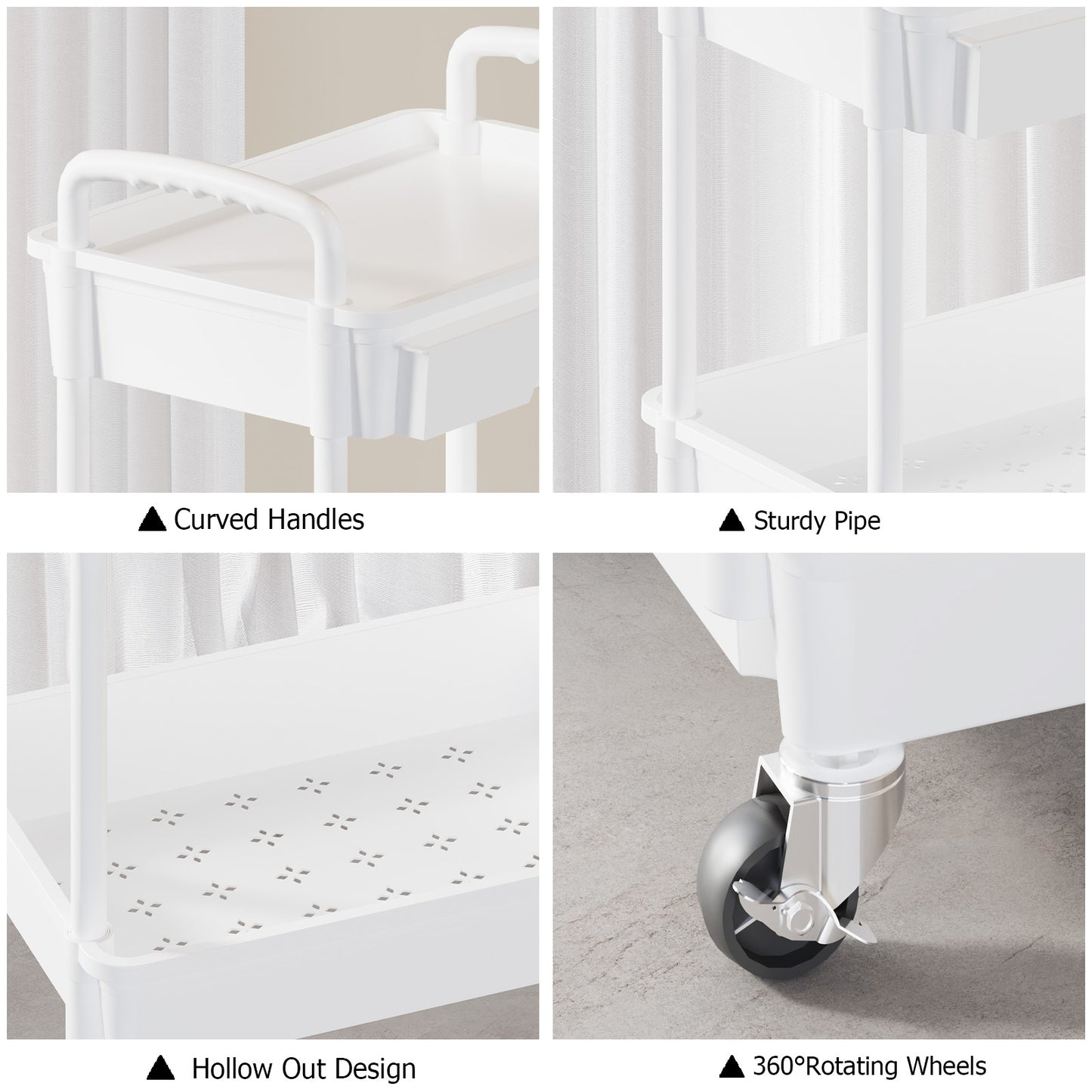 4 Tier Rolling Cart with Drawer, Utility cart with Handle, Bathroom Cart, Snack Cart, Storage Organizer with Lockable Wheels, Rolling Storage Cart for Kitchen, Bathroom, Office, 4 Tier