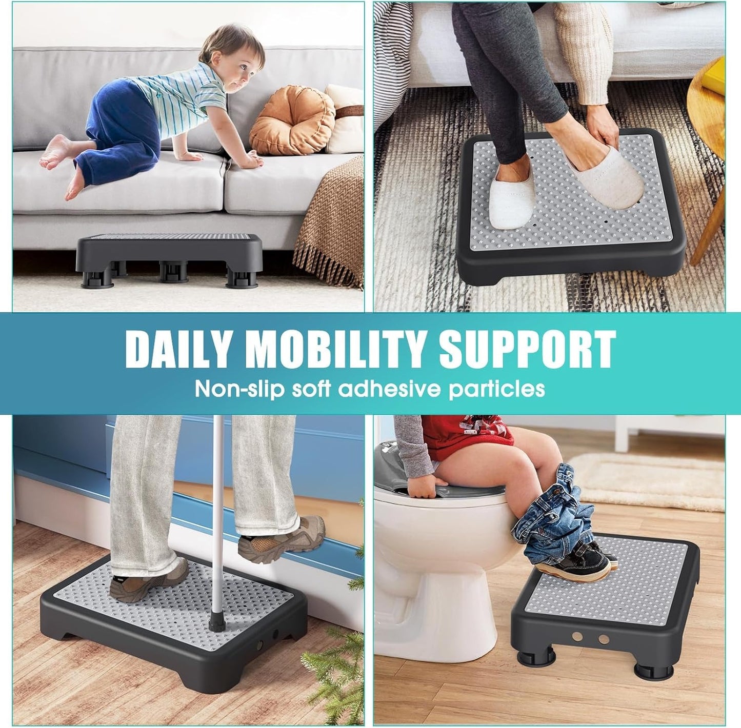 One Step Stool for Seniors & Adults, Indoor/Outdoor Mobility Step Stool, Portable Stair Assist, Anti-Slip Safety Step Platform for Bathroom, Kitchen and Bedroom, 550lbs Capacity