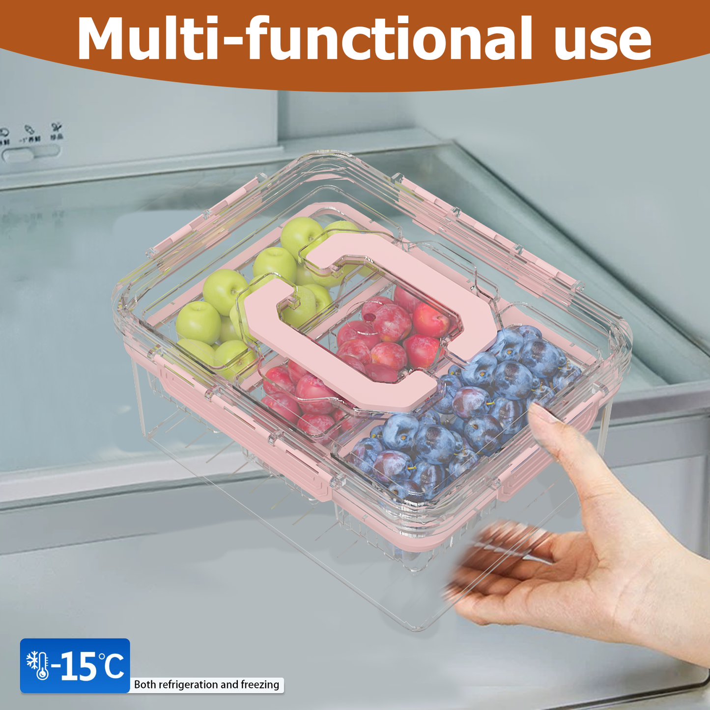LLMRR Versatile Snackle Box Container, Chilled Serving Tray with Handle, Chilled Condiment Server with 3 Separate Containers, Fruit Platter Tray for Parties, Road Travel, Fruit, Veggies and Snacks