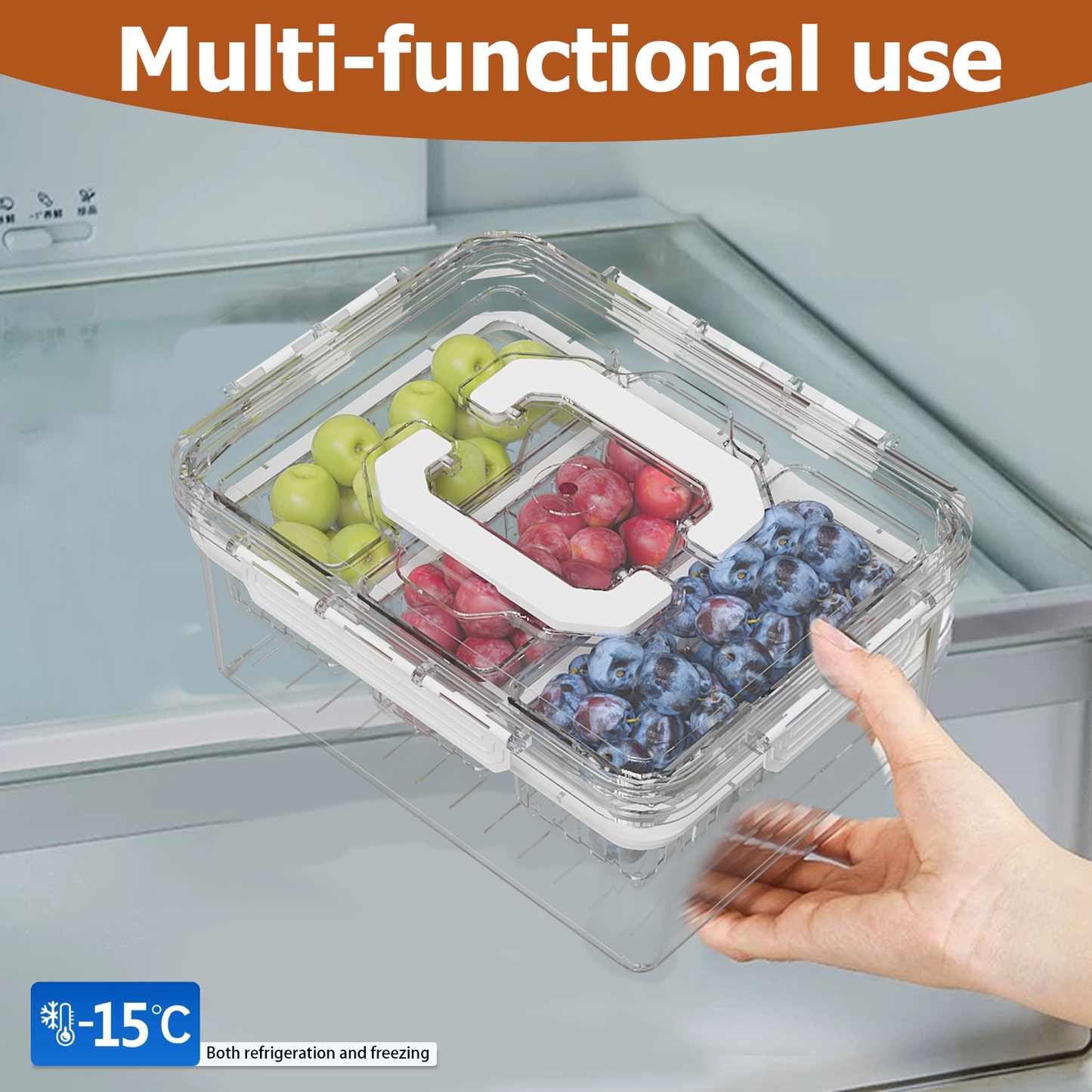 LLMRR Versatile Snackle Box Container, Chilled Serving Tray with Handle, Chilled Condiment Server with 3 Separate Containers, Fruit Platter Tray for Parties, Road Travel, Fruit, Veggies and Snacks