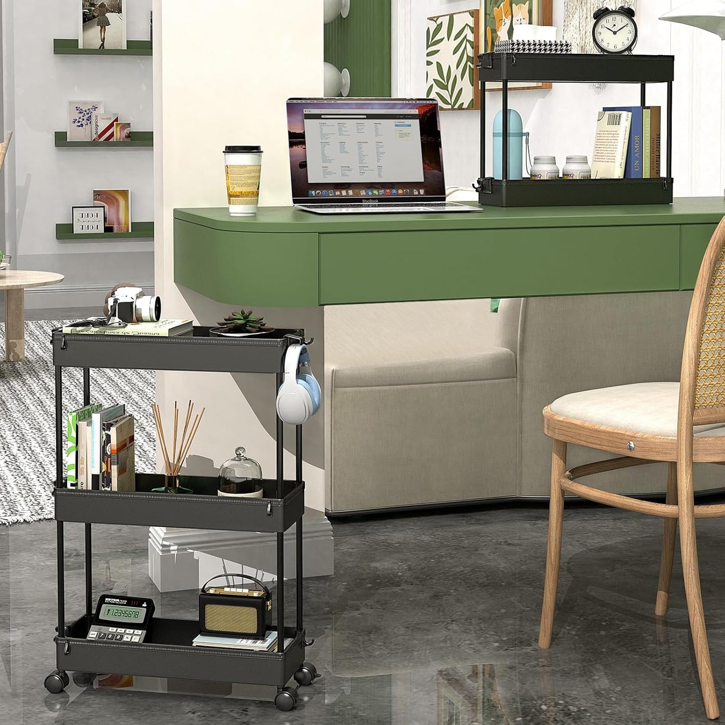 SPACELEAD Slim Rolling Cart, Bathroom Storage Cart with Lockable Wheels, Storage Organizer, Mobile Shelving Unit Cart for Bathroom, Laundry Room, Kitchen and Office