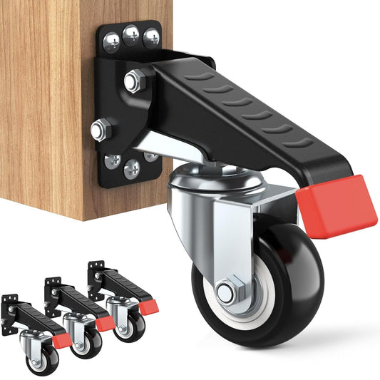 LLMRR Workbench Casters Kit, 4 PCS Heavy Duty Casters with Brake, with Lifting and Lowering Function, Quick Release Stepdown Caster for Workbenches, Machinery and Tables