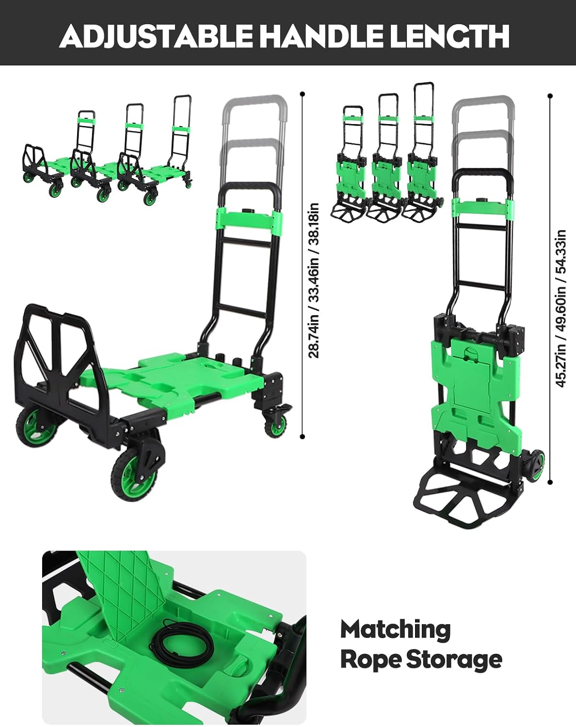 2 in 1 Folding Hand Truck Dolly with Folding Basket, 330LBS Capacity Moving Cart with Wheels, Multifunctional Platform Truck, Hand Truck Foldable with 4 Wheels and Retractable Handle