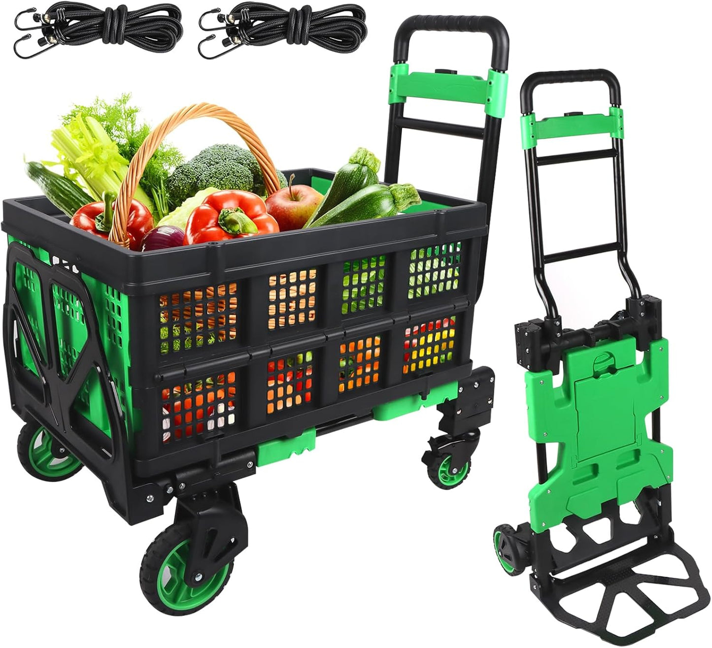 2 in 1 Folding Hand Truck Dolly with Folding Basket, 330LBS Capacity Moving Cart with Wheels, Multifunctional Platform Truck, Hand Truck Foldable with 4 Wheels and Retractable Handle
