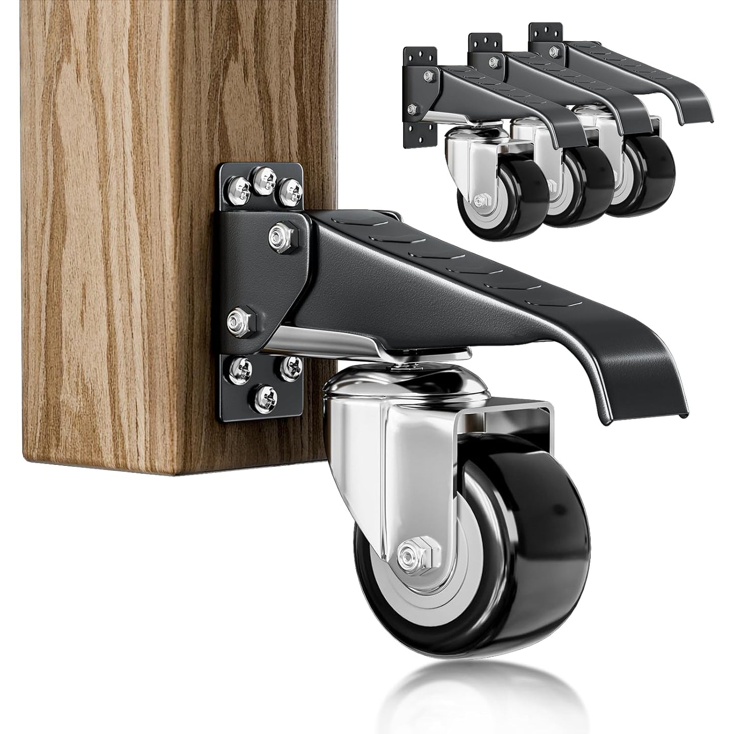 LLMRR Workbench Casters Kit, 4 PCS Heavy Duty Casters with Brake, with Lifting and Lowering Function, Quick Release Stepdown Caster for Workbenches, Machinery and Tables