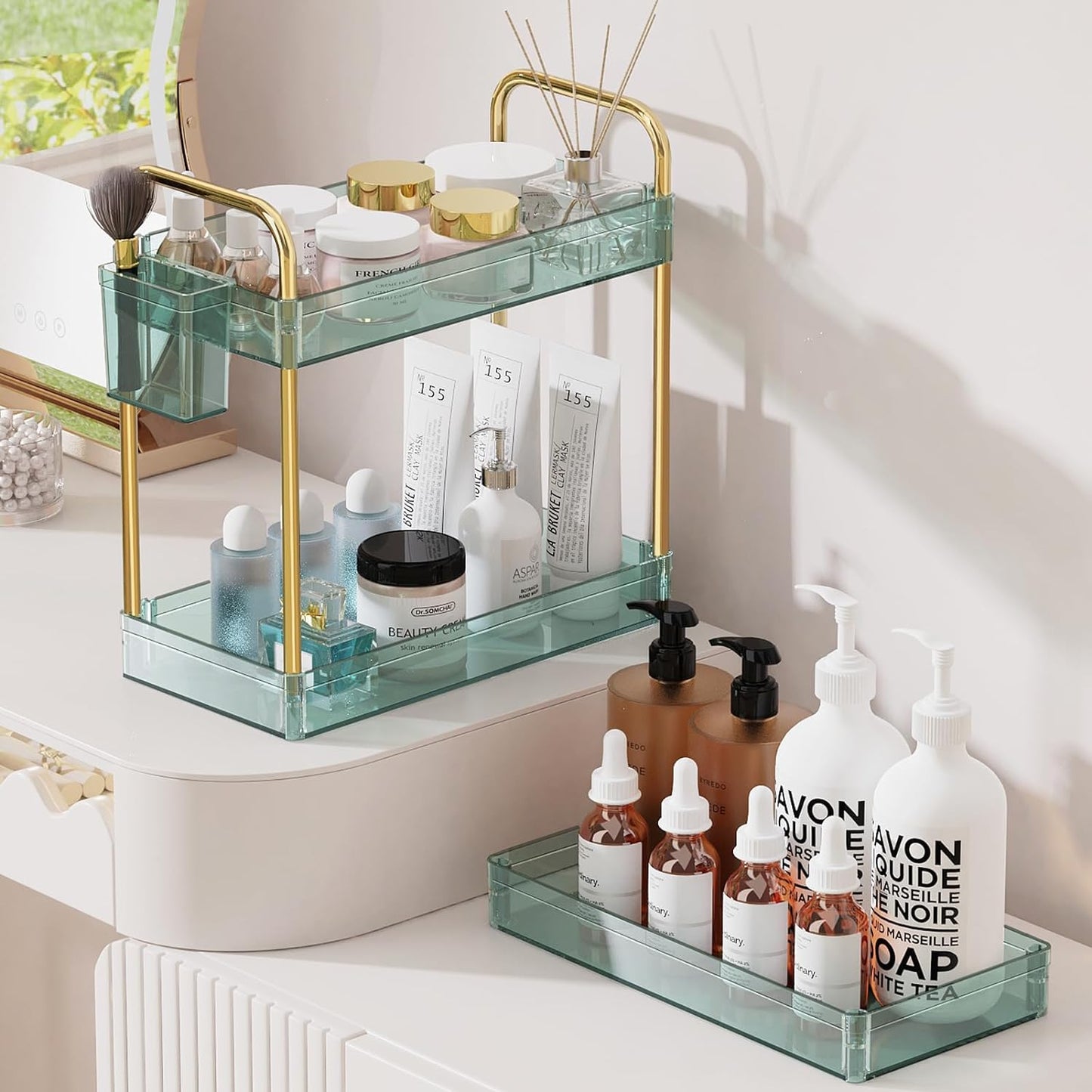 LLMRR 3-Tier Acrylic Storage Rolling Cart Bathroom Cart Organizer, Transparency Laundry Room Organization Mobile Shelving Unit Multifunction Rolling Utility Cart