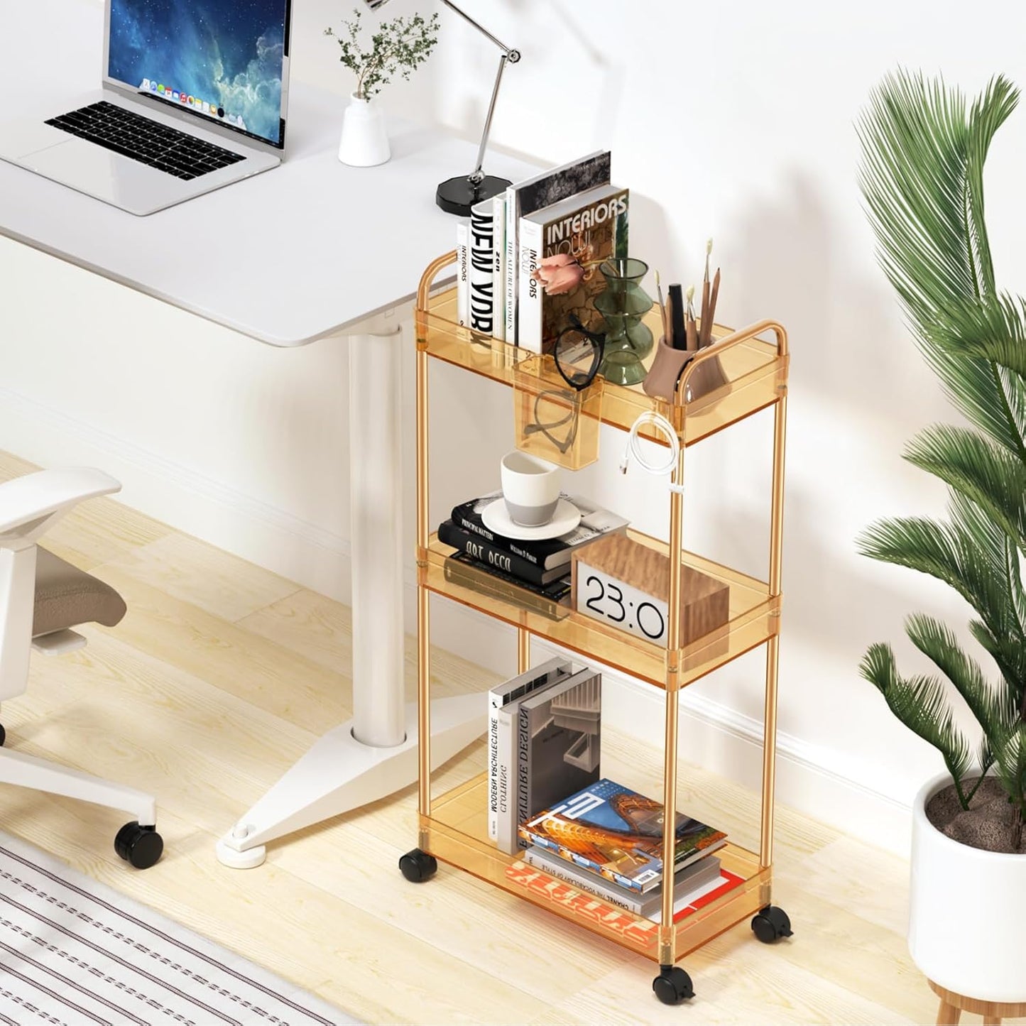 LLMRR 3-Tier Acrylic Storage Rolling Cart Bathroom Cart Organizer, Transparency Laundry Room Organization Mobile Shelving Unit Multifunction Rolling Utility Cart