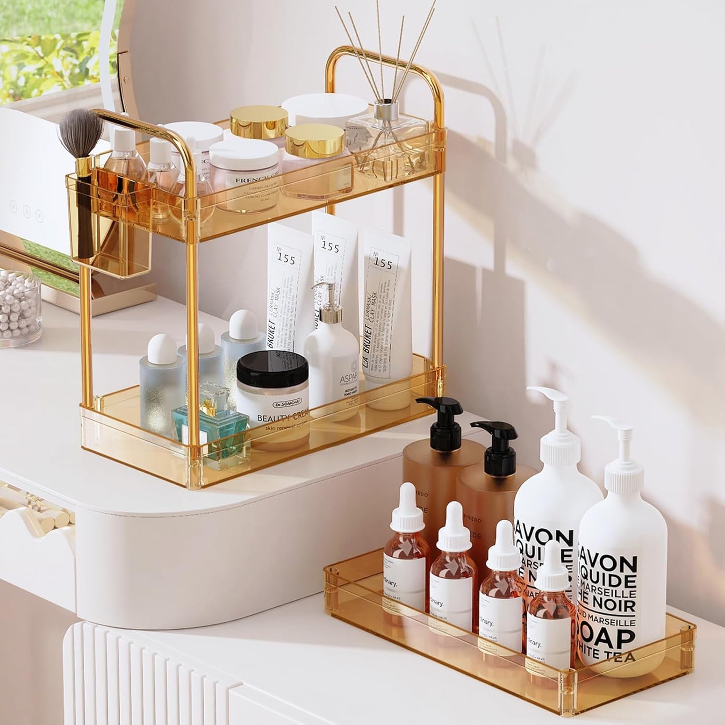 LLMRR 3-Tier Acrylic Storage Rolling Cart Bathroom Cart Organizer, Transparency Laundry Room Organization Mobile Shelving Unit Multifunction Rolling Utility Cart