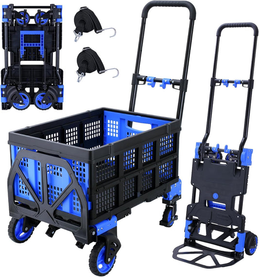 2 in 1 Folding Hand Truck Dolly with Folding Basket, 330LBS Capacity Moving Cart with Wheels, Multifunctional Platform Truck, Hand Truck Foldable with 4 Wheels and Retractable Handle