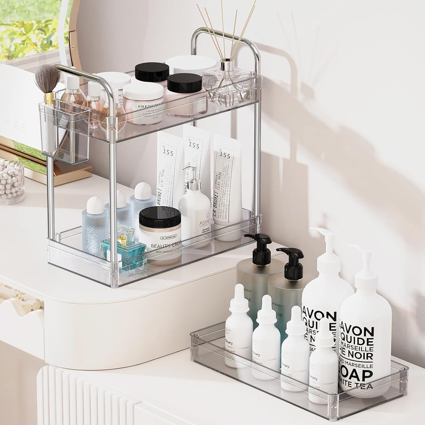 LLMRR 3-Tier Acrylic Storage Rolling Cart Bathroom Cart Organizer, Transparency Laundry Room Organization Mobile Shelving Unit Multifunction Rolling Utility Cart