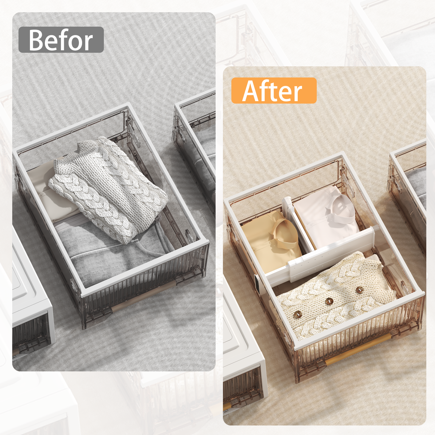 LLMRR Drawer Divider, 4" High, 11-17" Adjustable Drawer Dividers, Non-Slip Expandable Dresser Organizer for Baby Clothes, Bathroom, Bedroom, Kitchen and Office Storage
