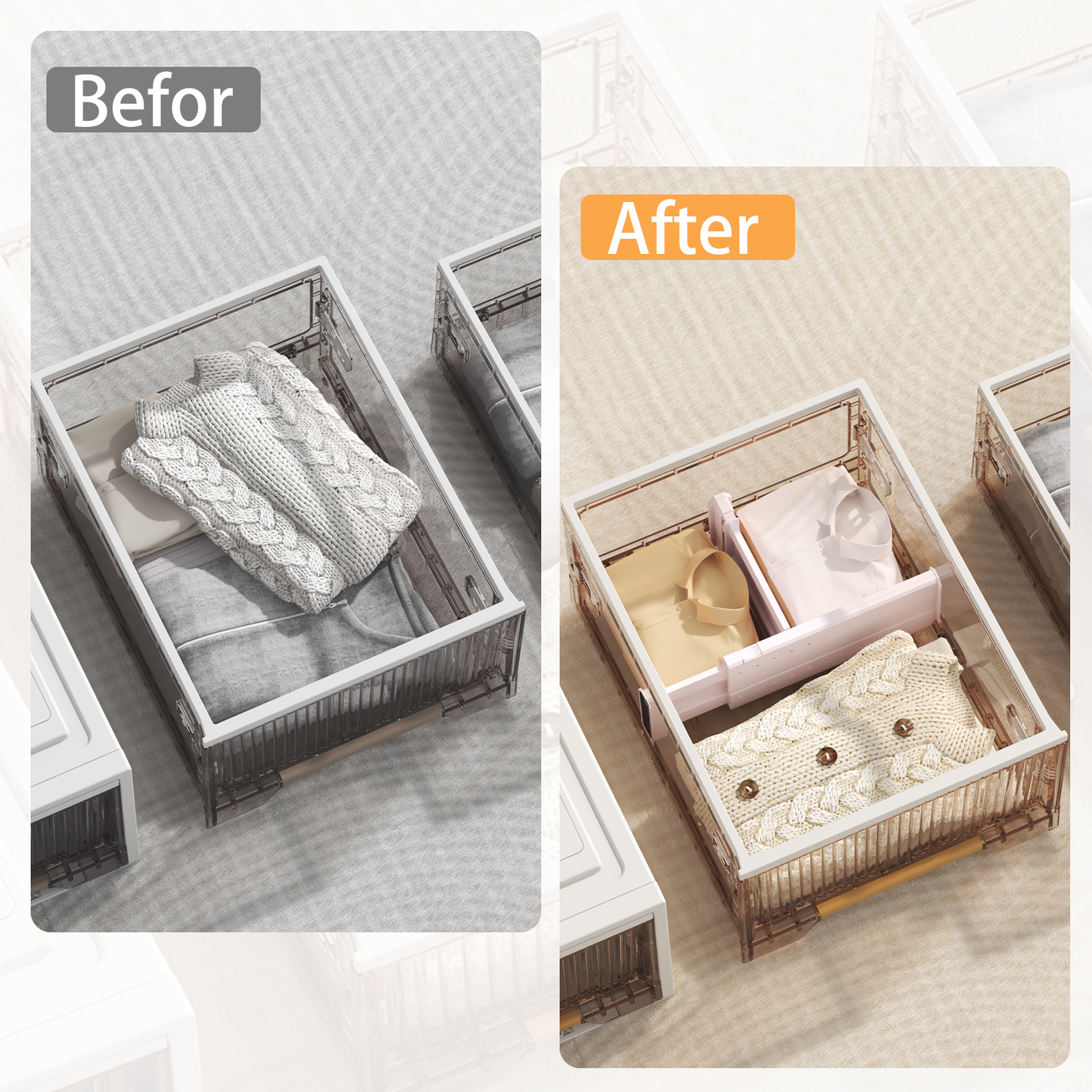 LLMRR Drawer Divider, 4" High, 11-17" Adjustable Drawer Dividers, Non-Slip Expandable Dresser Organizer for Baby Clothes, Bathroom, Bedroom, Kitchen and Office Storage