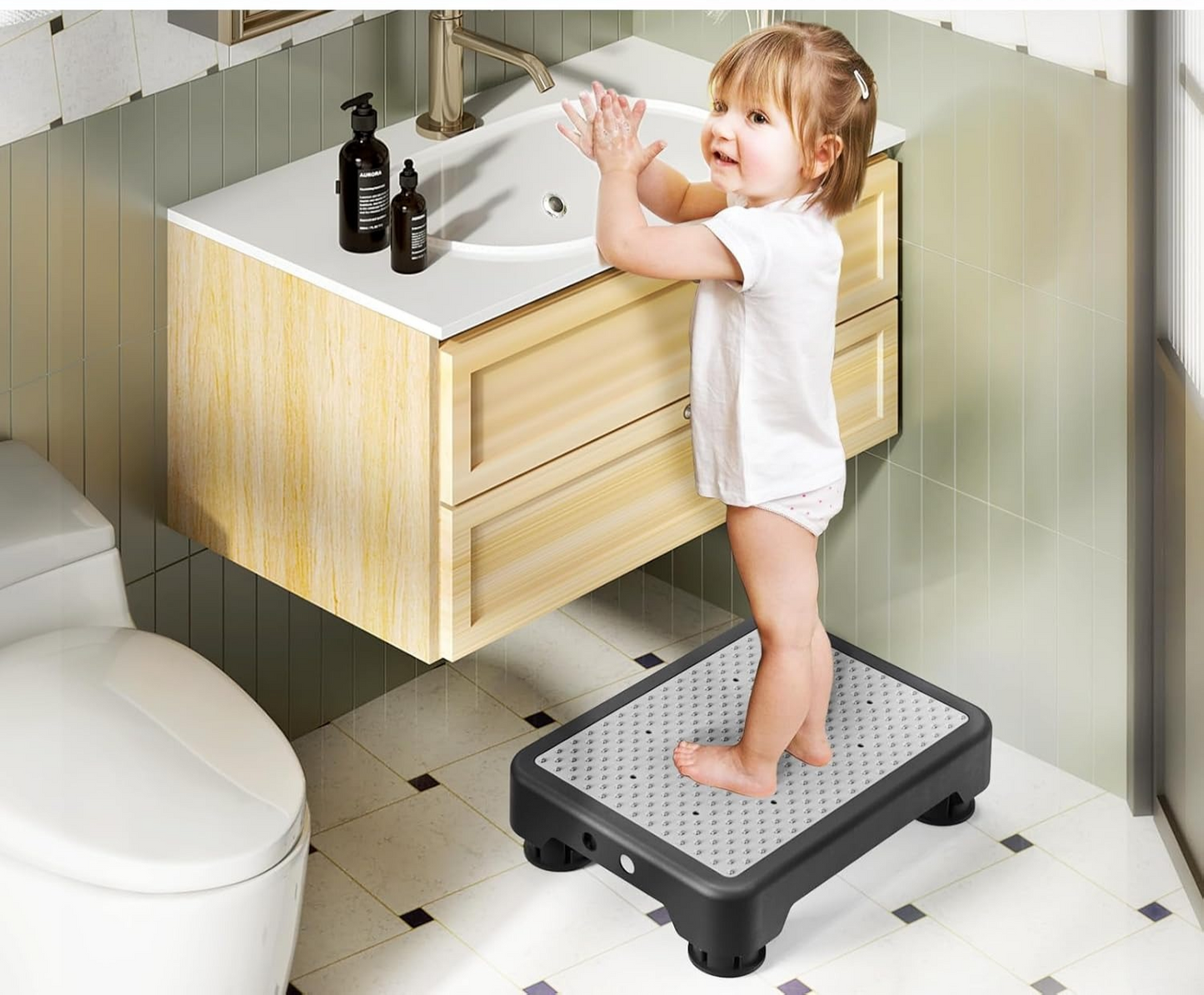 One Step Stool for Seniors & Adults, Indoor/Outdoor Mobility Step Stool, Portable Stair Assist, Anti-Slip Safety Step Platform for Bathroom, Kitchen and Bedroom, 550lbs Capacity