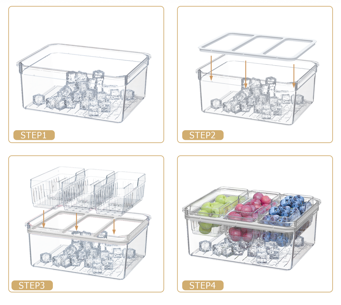 LLMRR 2-in-1 Bread Slicer, Foldable Bread Slicing Guide Adjustable Width, Chilled Condiment Server with 3 Separate Containers, Freezer Organizer, Fruit Tray, Veggie Tray