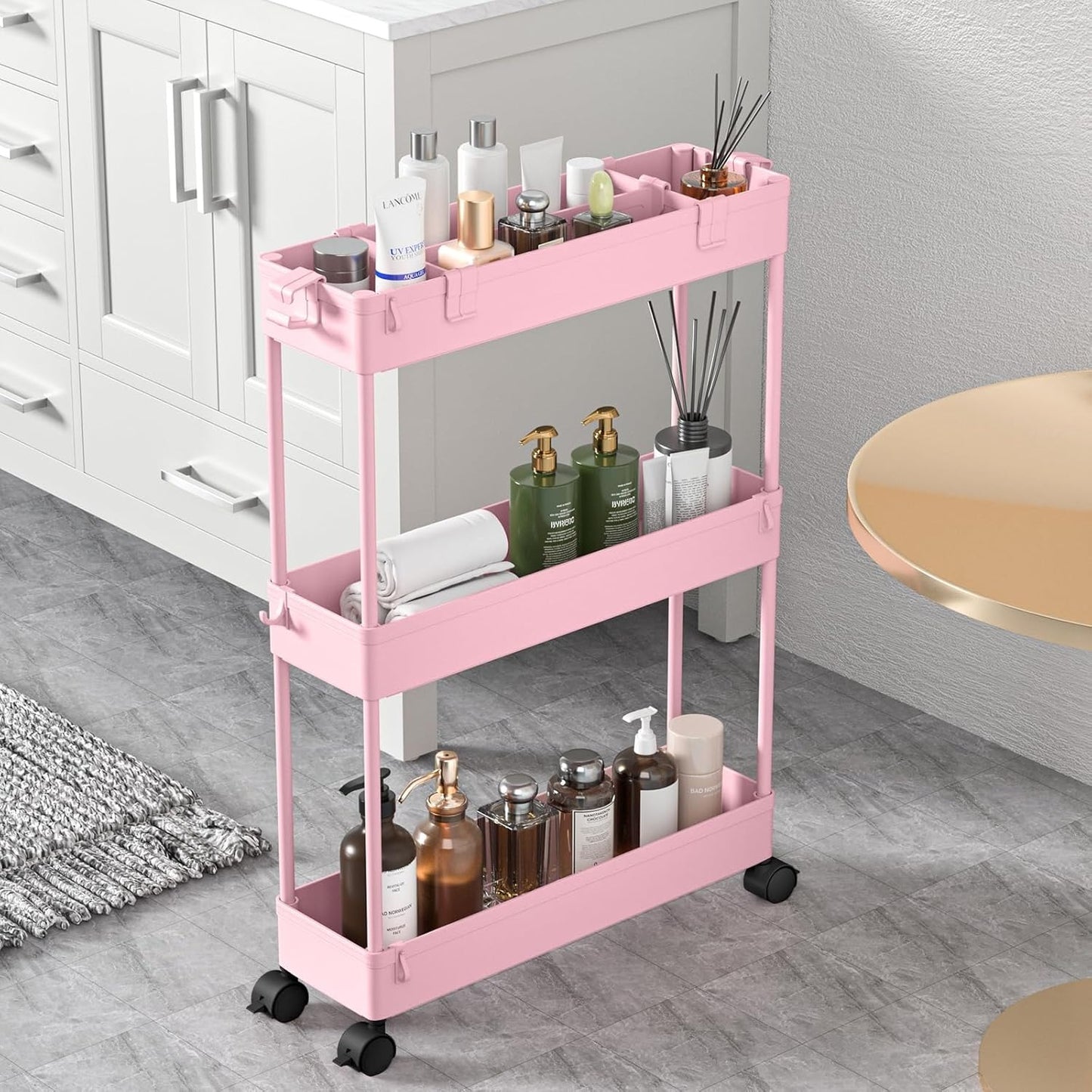SPACELEAD Slim Rolling Cart, Bathroom Storage Cart with Lockable Wheels, Storage Organizer, Mobile Shelving Unit Cart for Bathroom, Laundry Room, Kitchen and Office